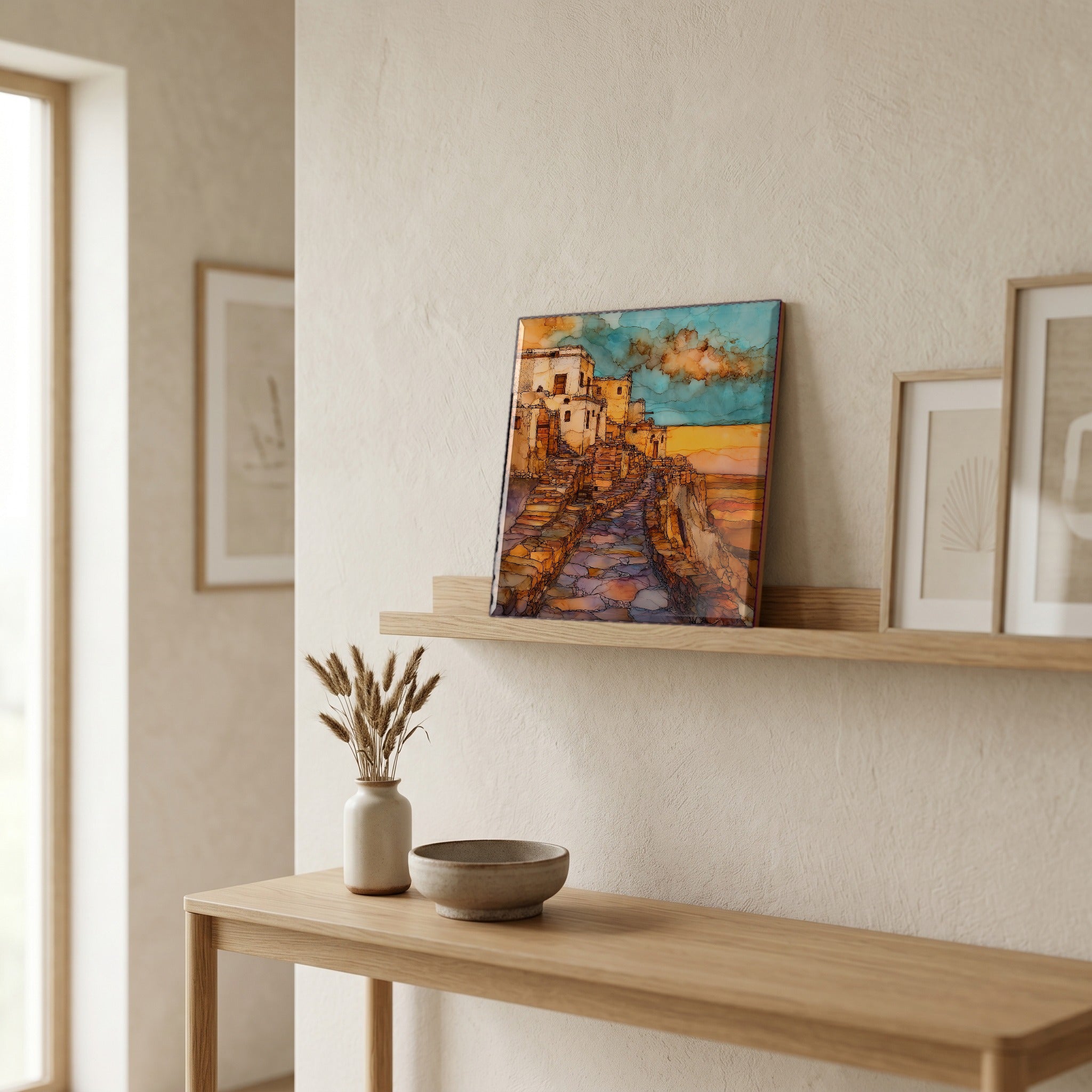 In the entryway, first thing you see.