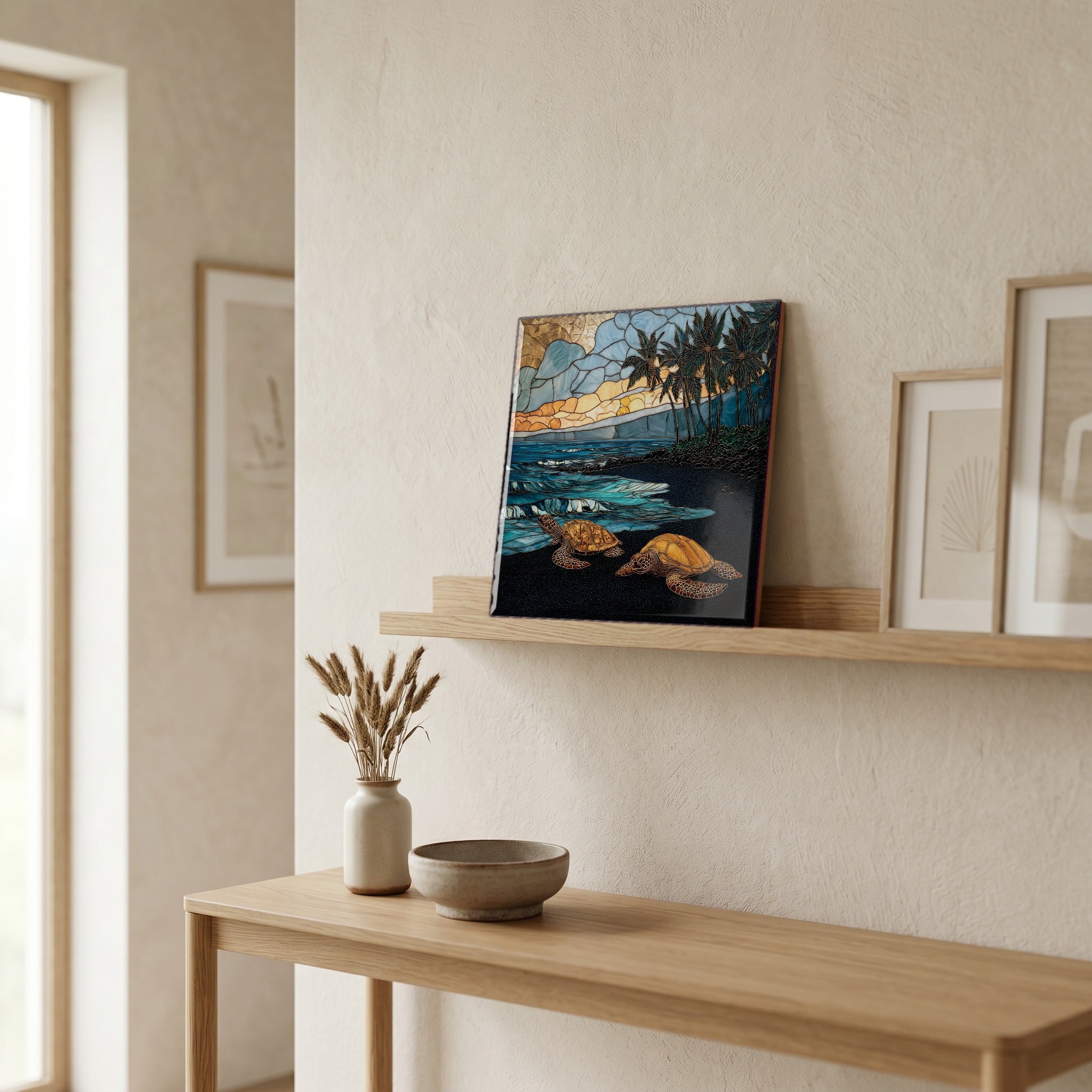 On a picture ledge, where the light comes in.
