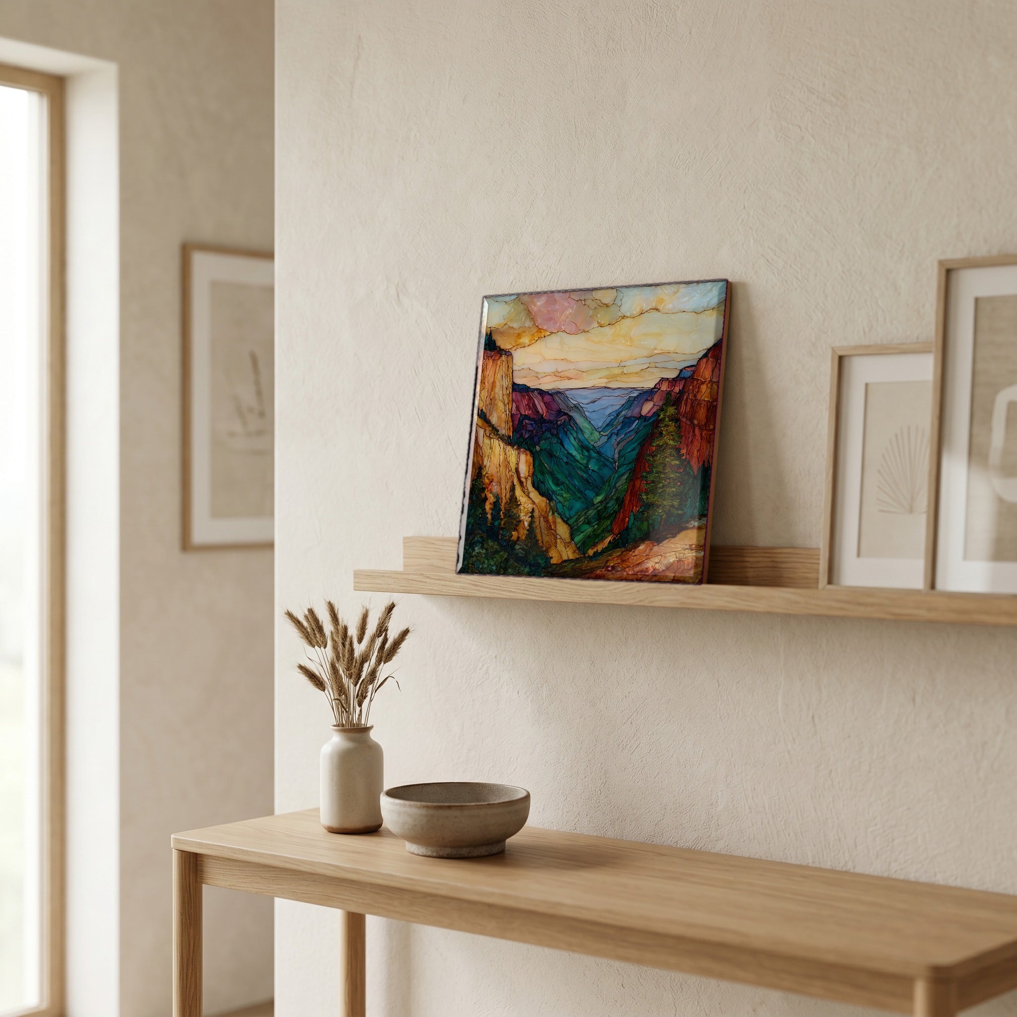 In the entryway, first thing you see.