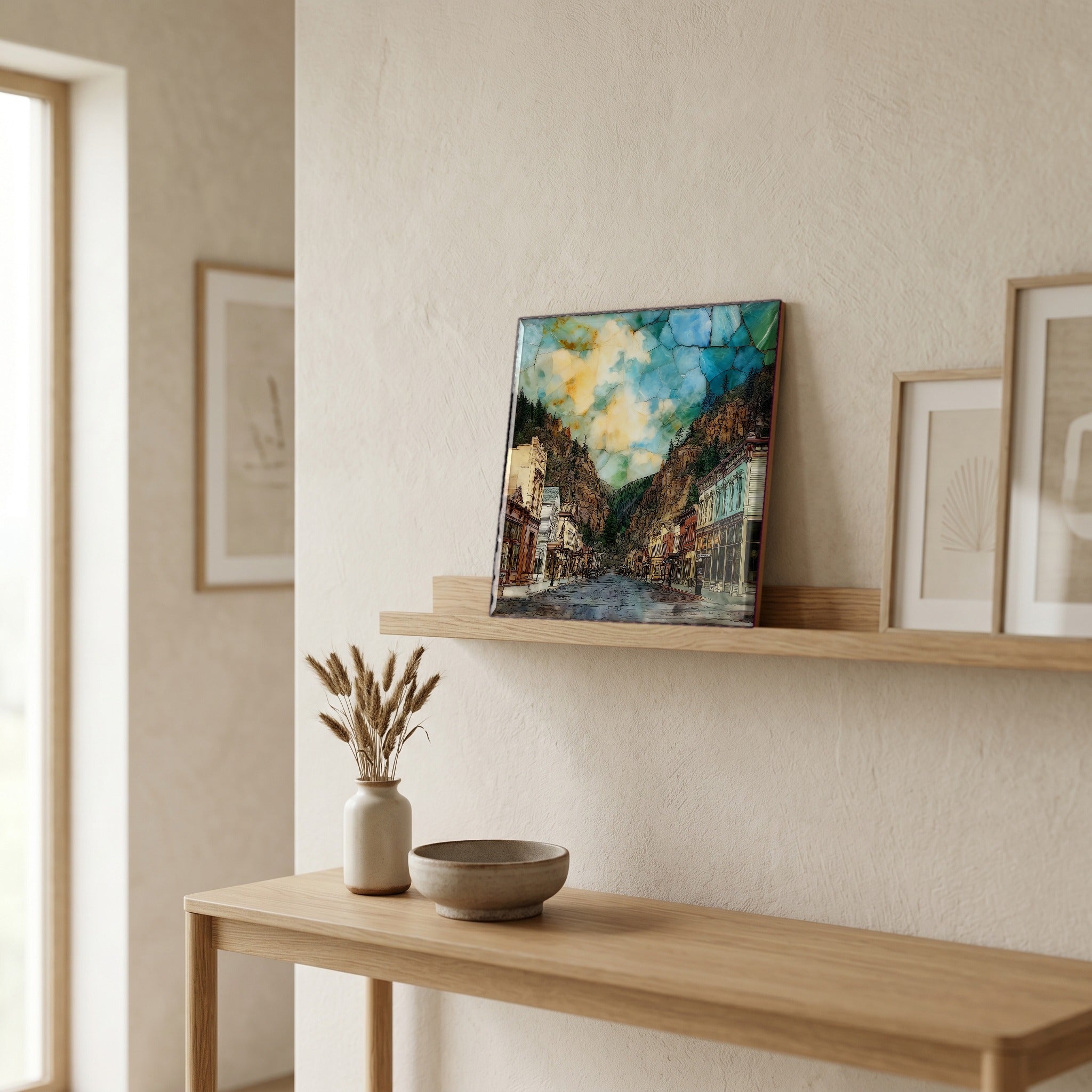In the entryway, first thing you see.