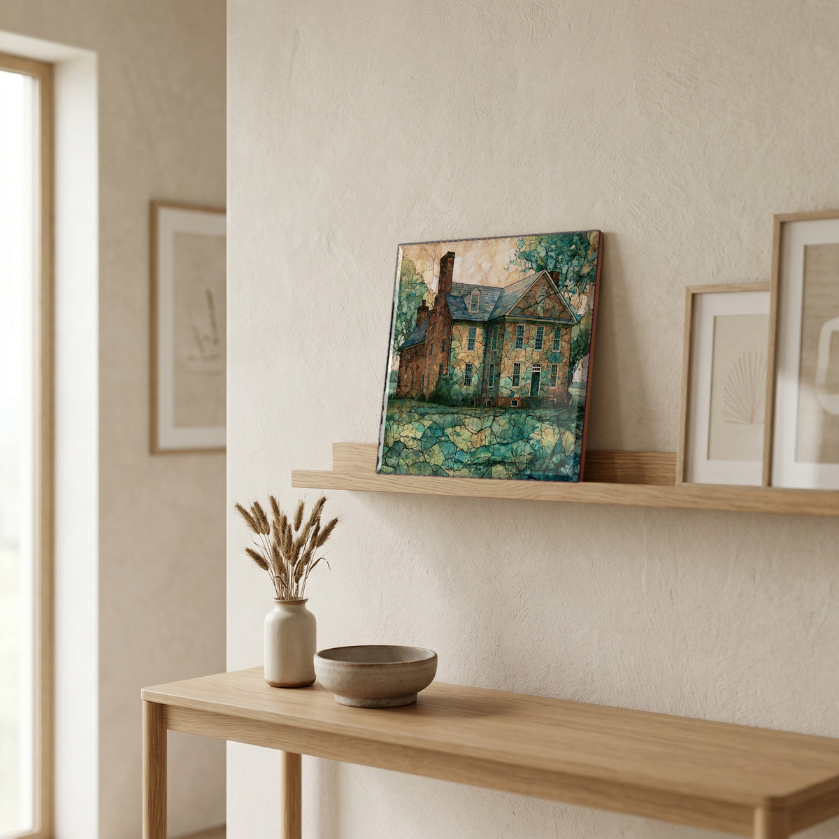 In the entryway, first thing you see.