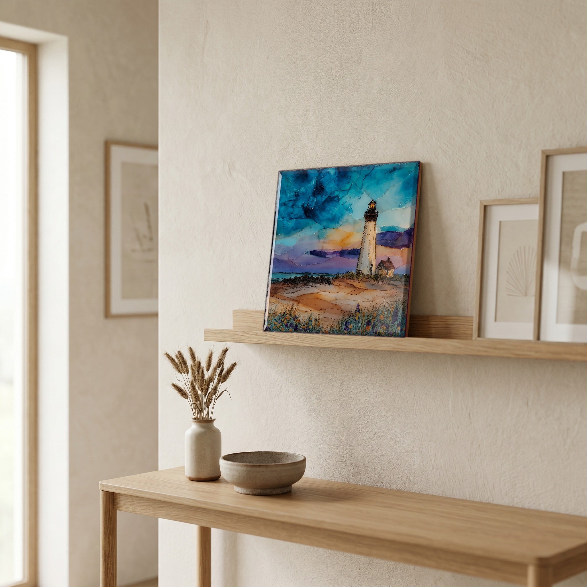 In the entryway, first thing you see.