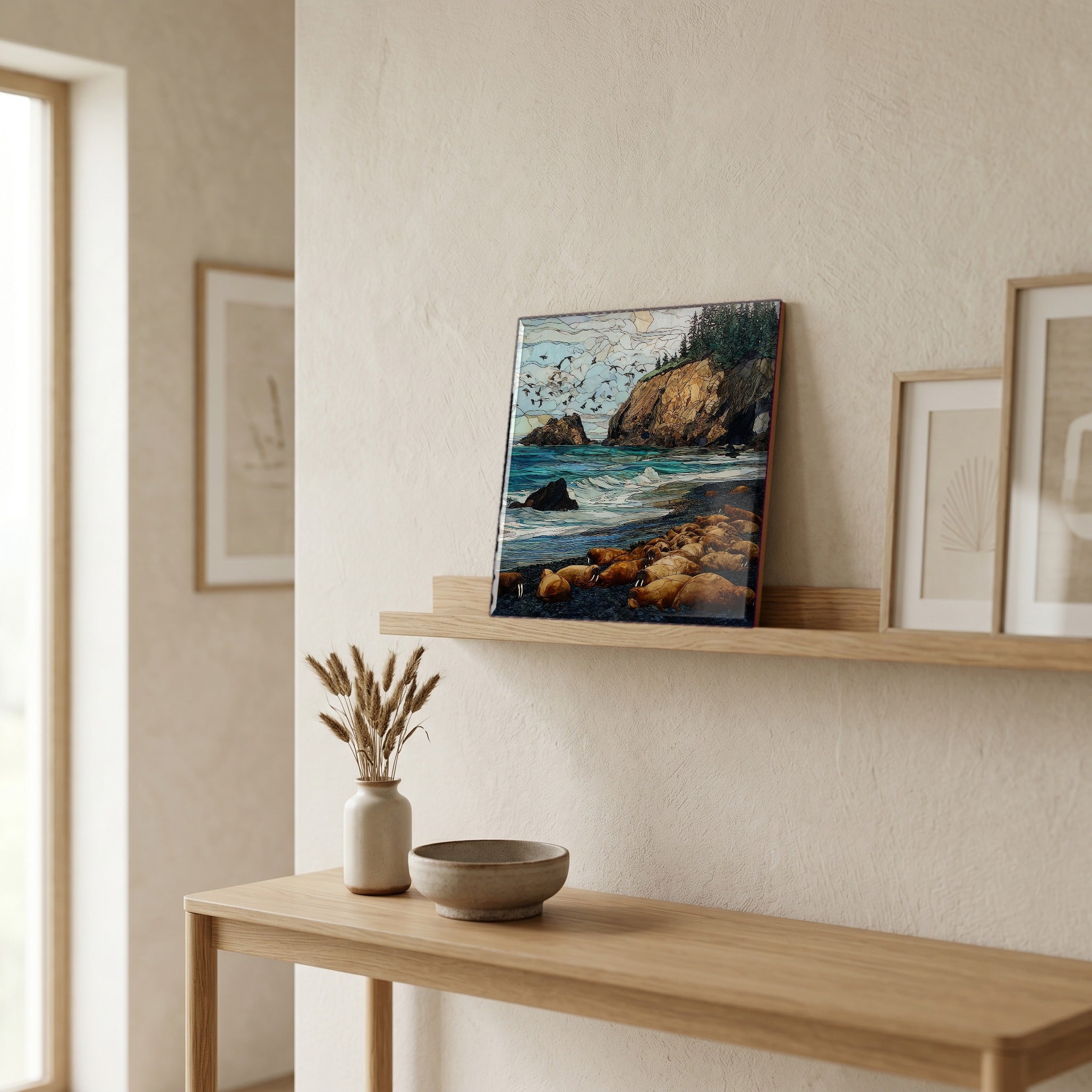 In the entryway, first thing you see.