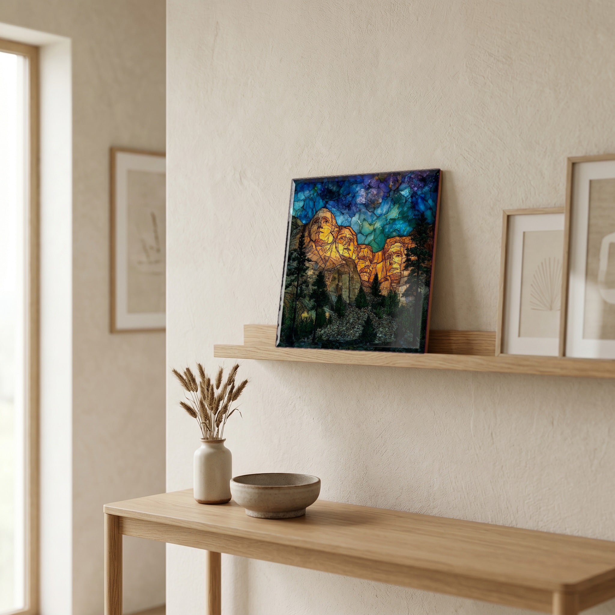 In the entryway, first thing you see.