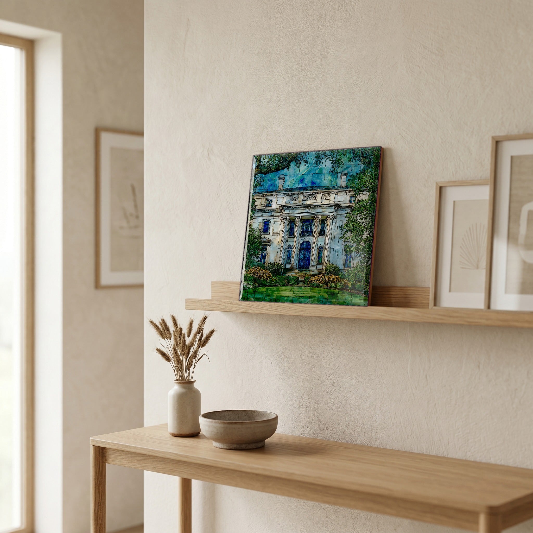 In the entryway, first thing you see.