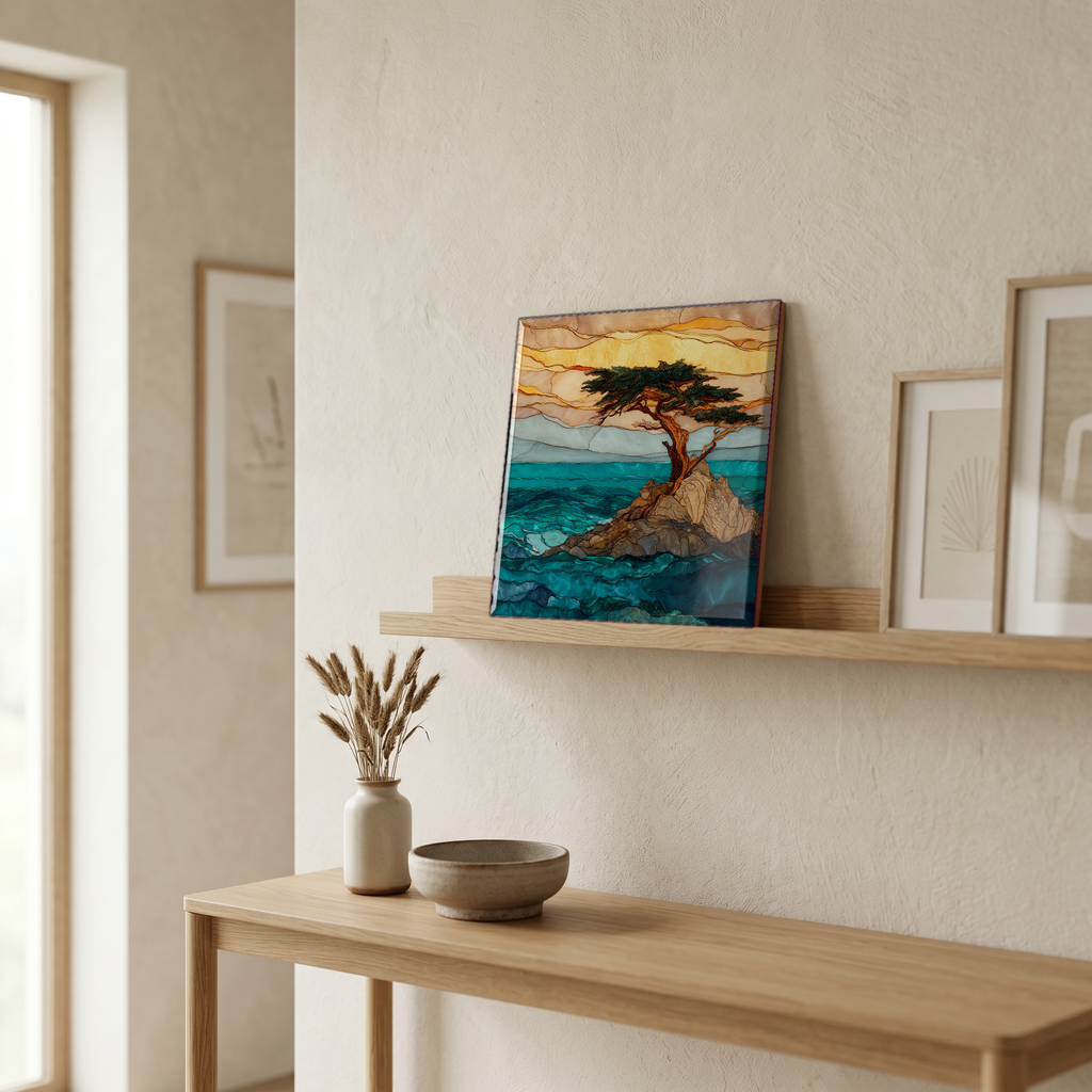 On a picture ledge, where the light comes in.