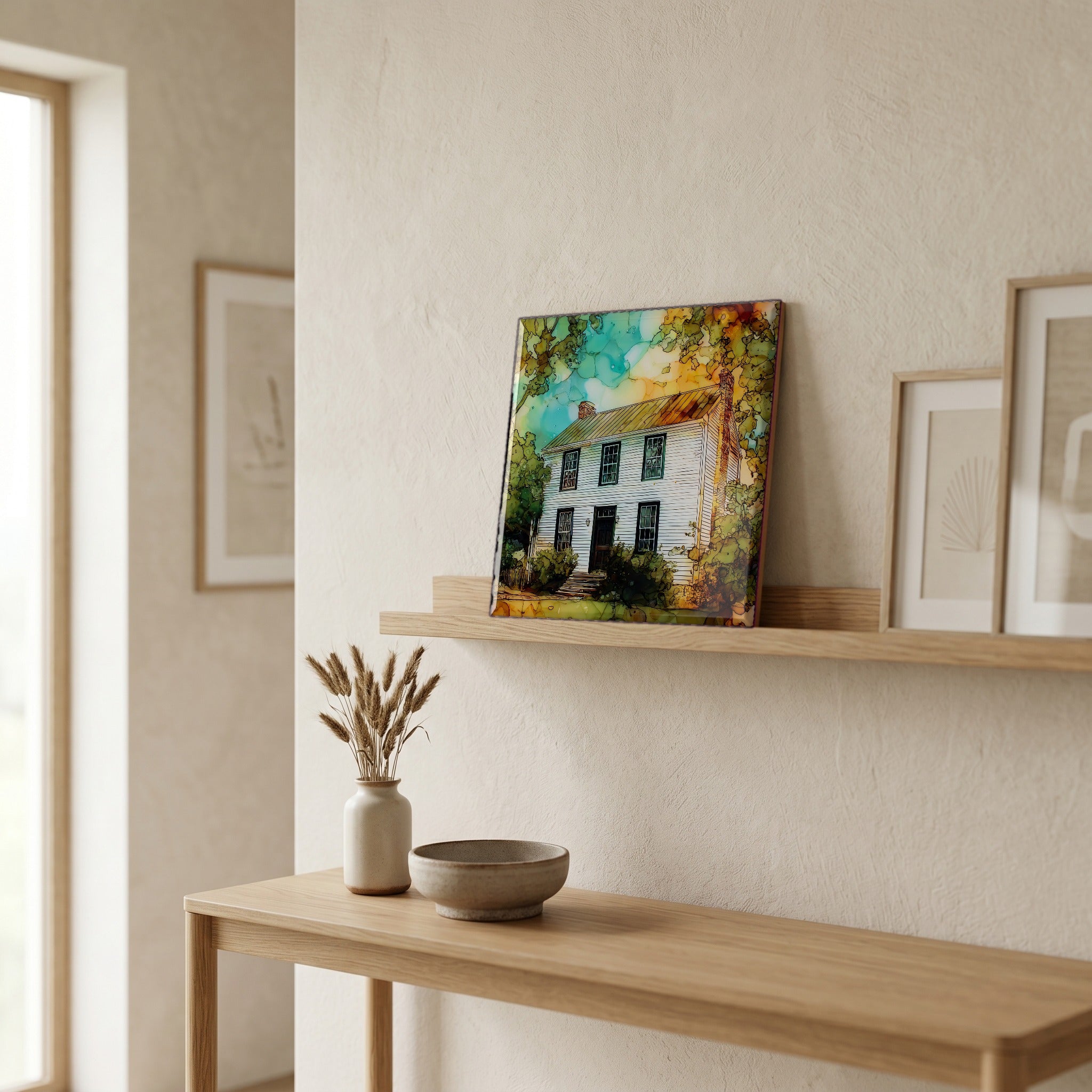 In the entryway, first thing you see.