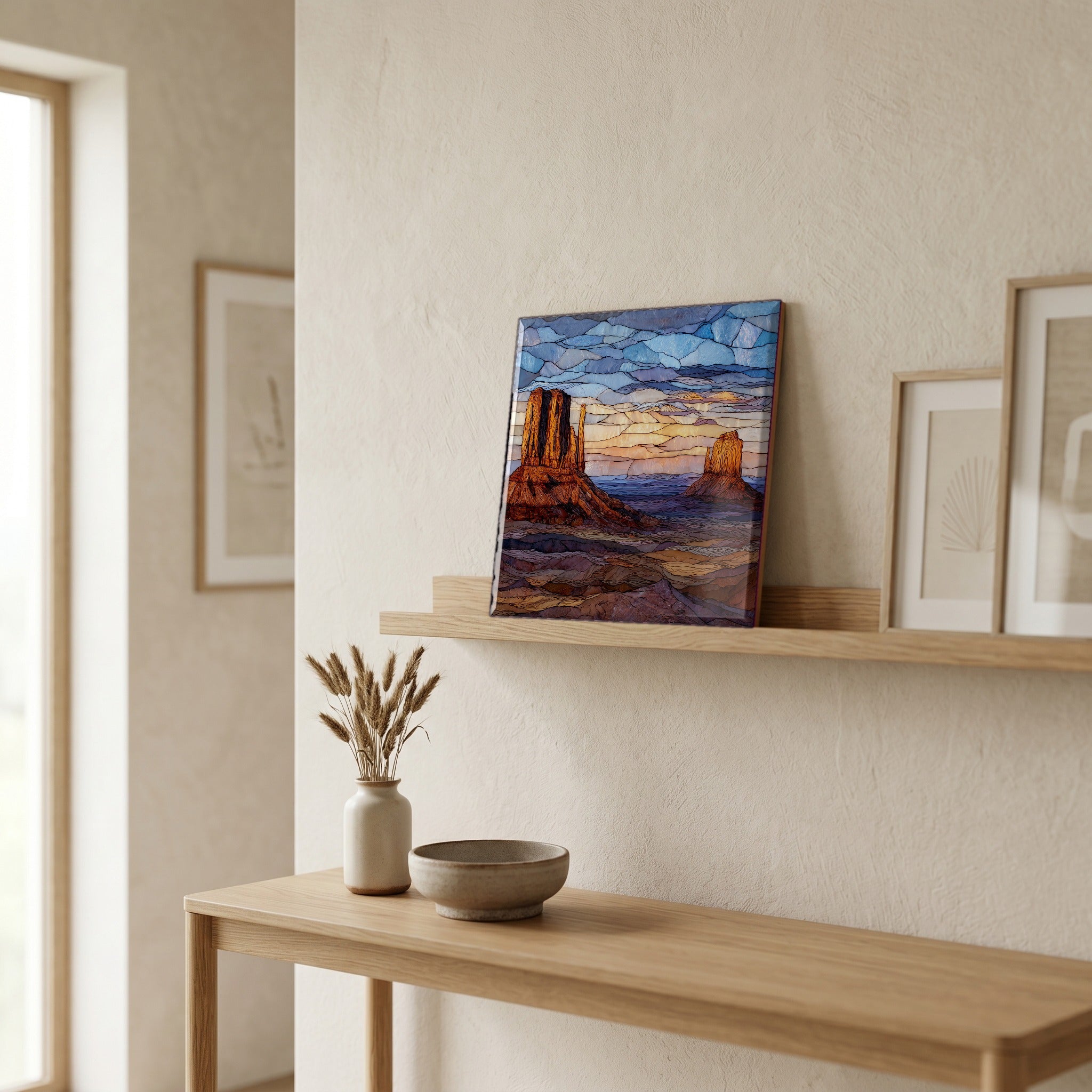 In the entryway, first thing you see.