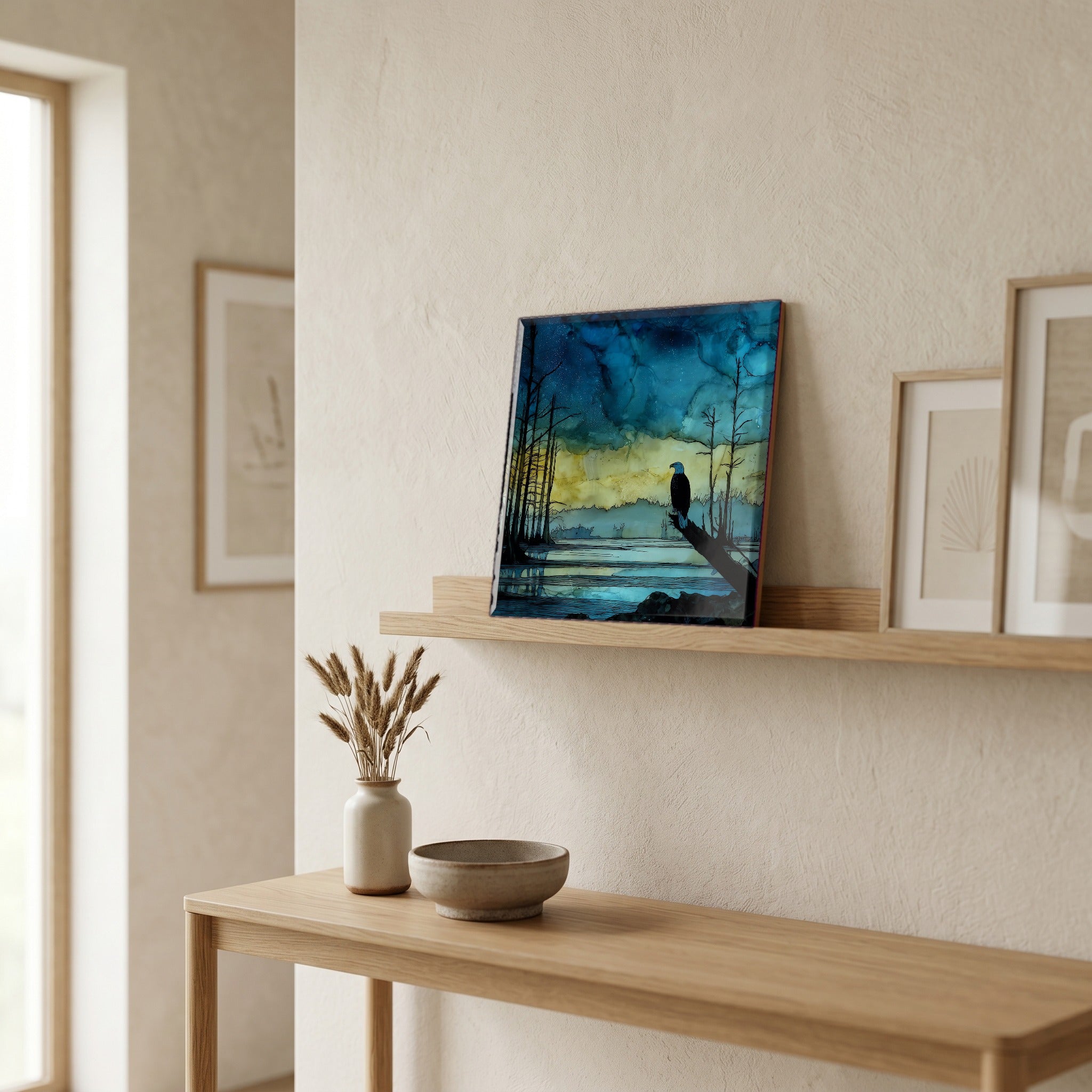 In the entryway, first thing you see.
