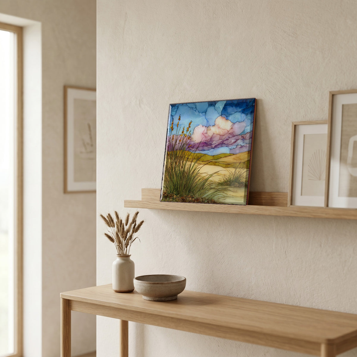 In the entryway, first thing you see.