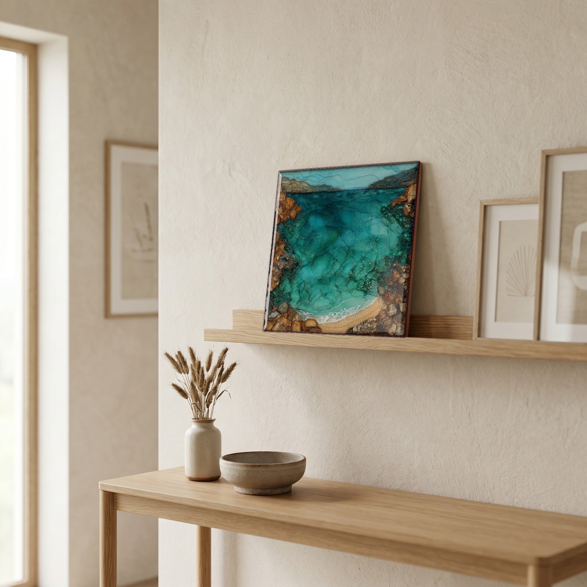 In the entryway, first thing you see.