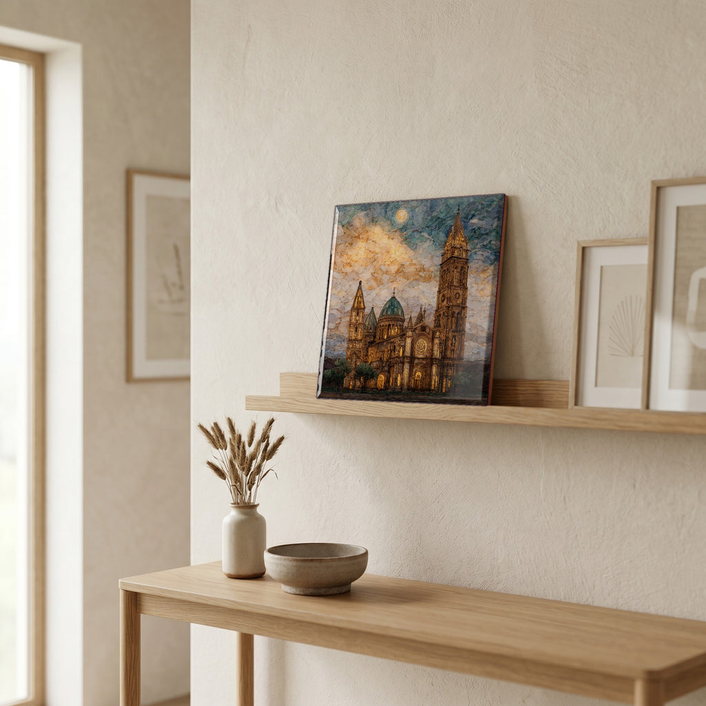 On a picture ledge, where the light comes in.