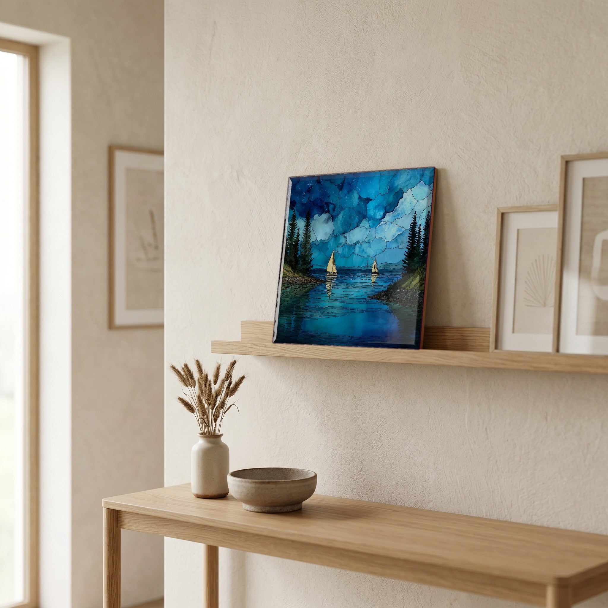 In the entryway, first thing you see.