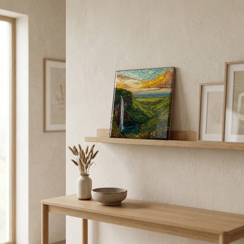 On a picture ledge, where the light comes in.