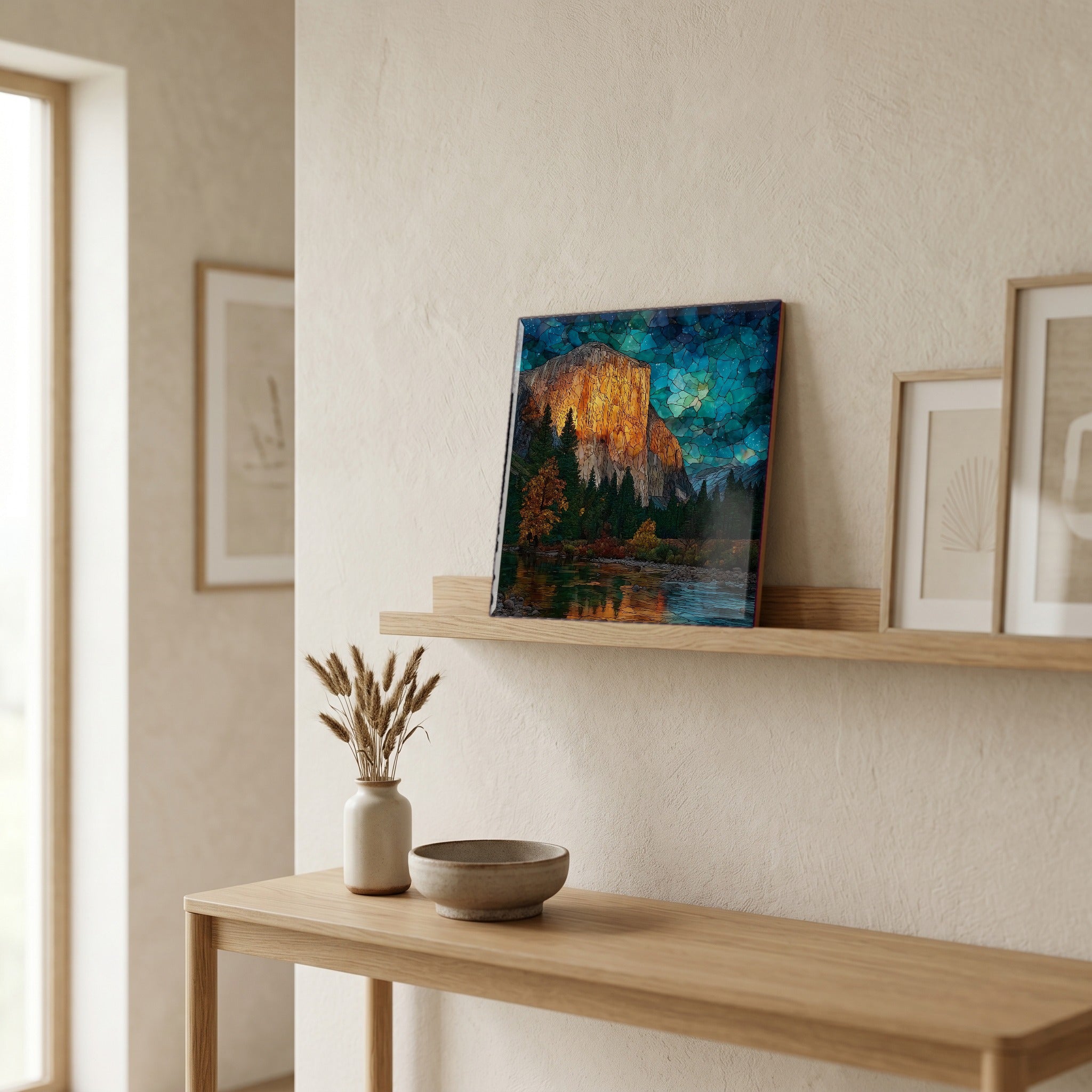 In the entryway, first thing you see.