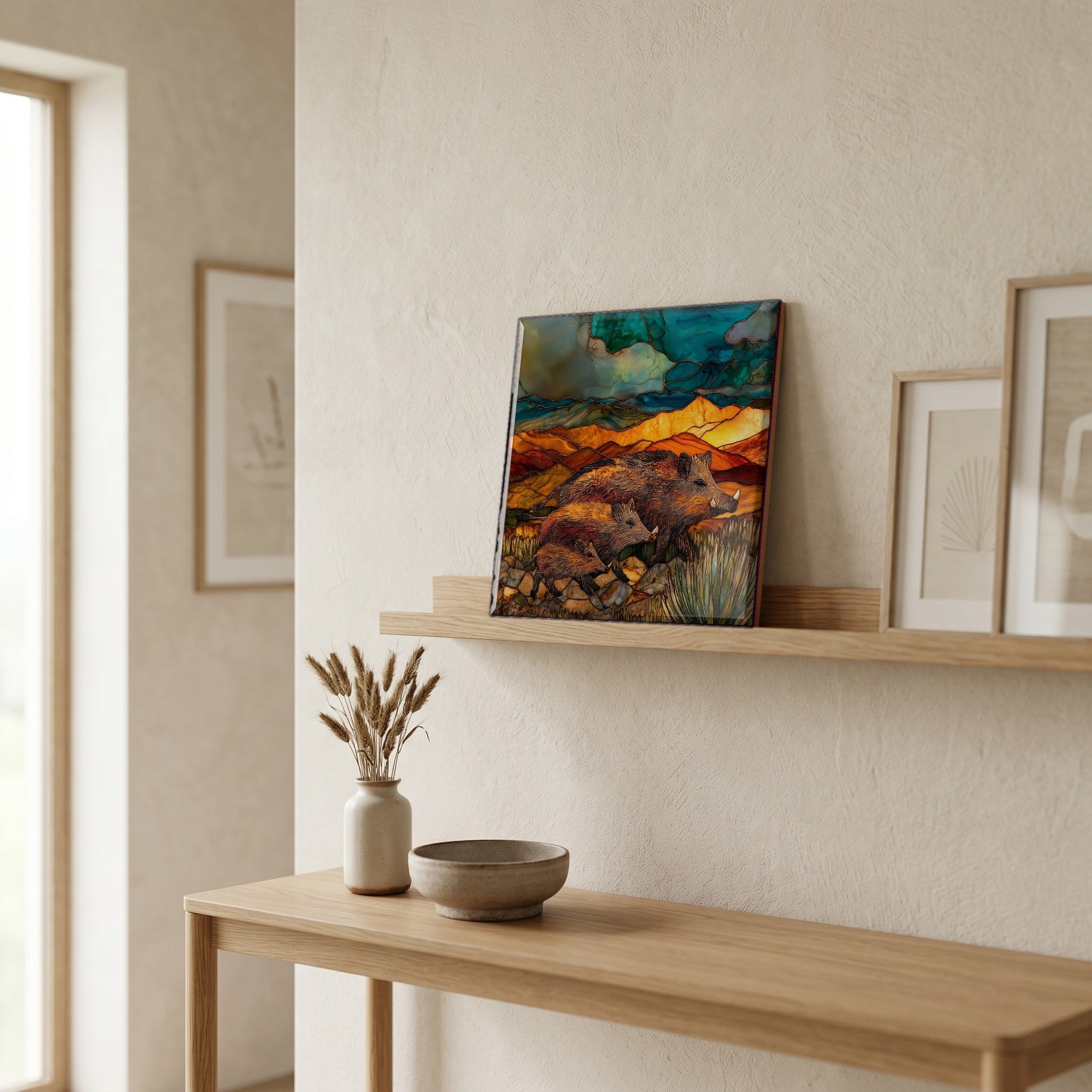 In the entryway, first thing you see.
