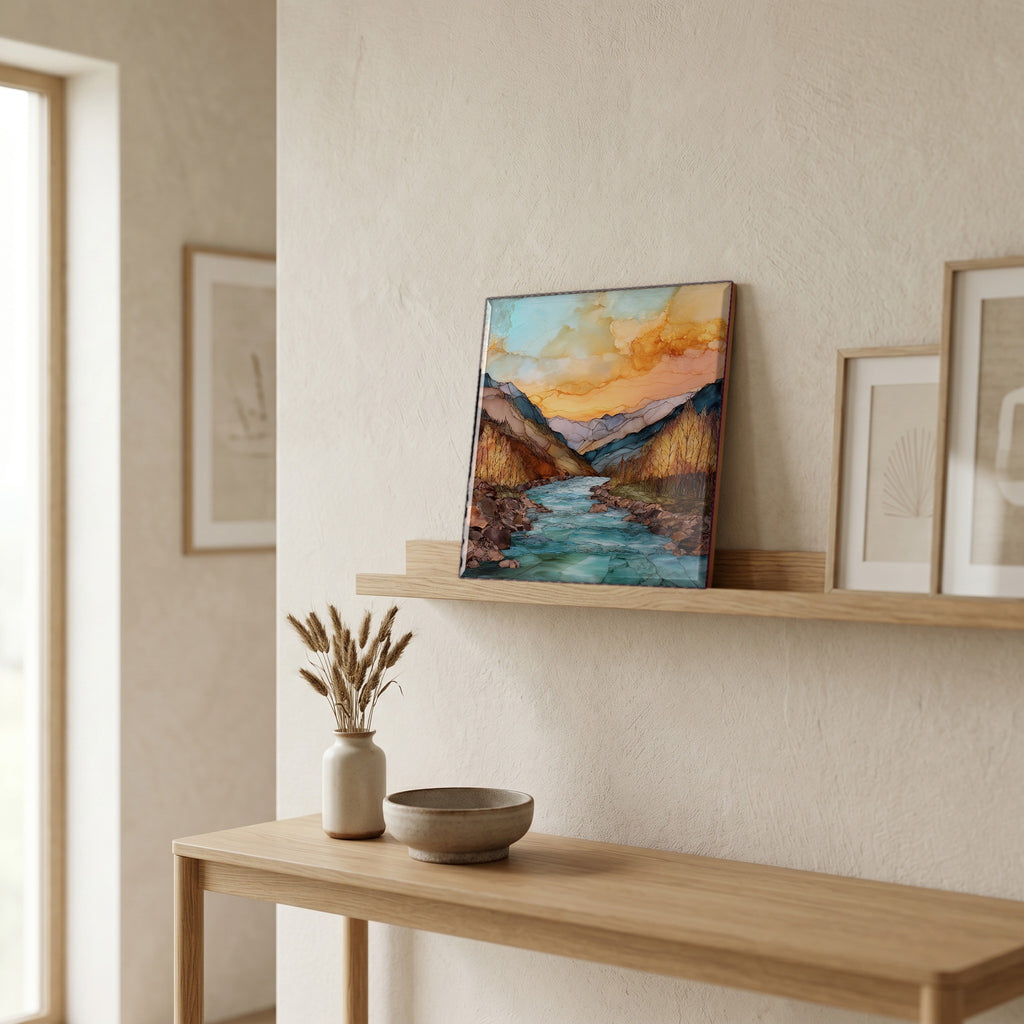 On a picture ledge, where the light comes in.