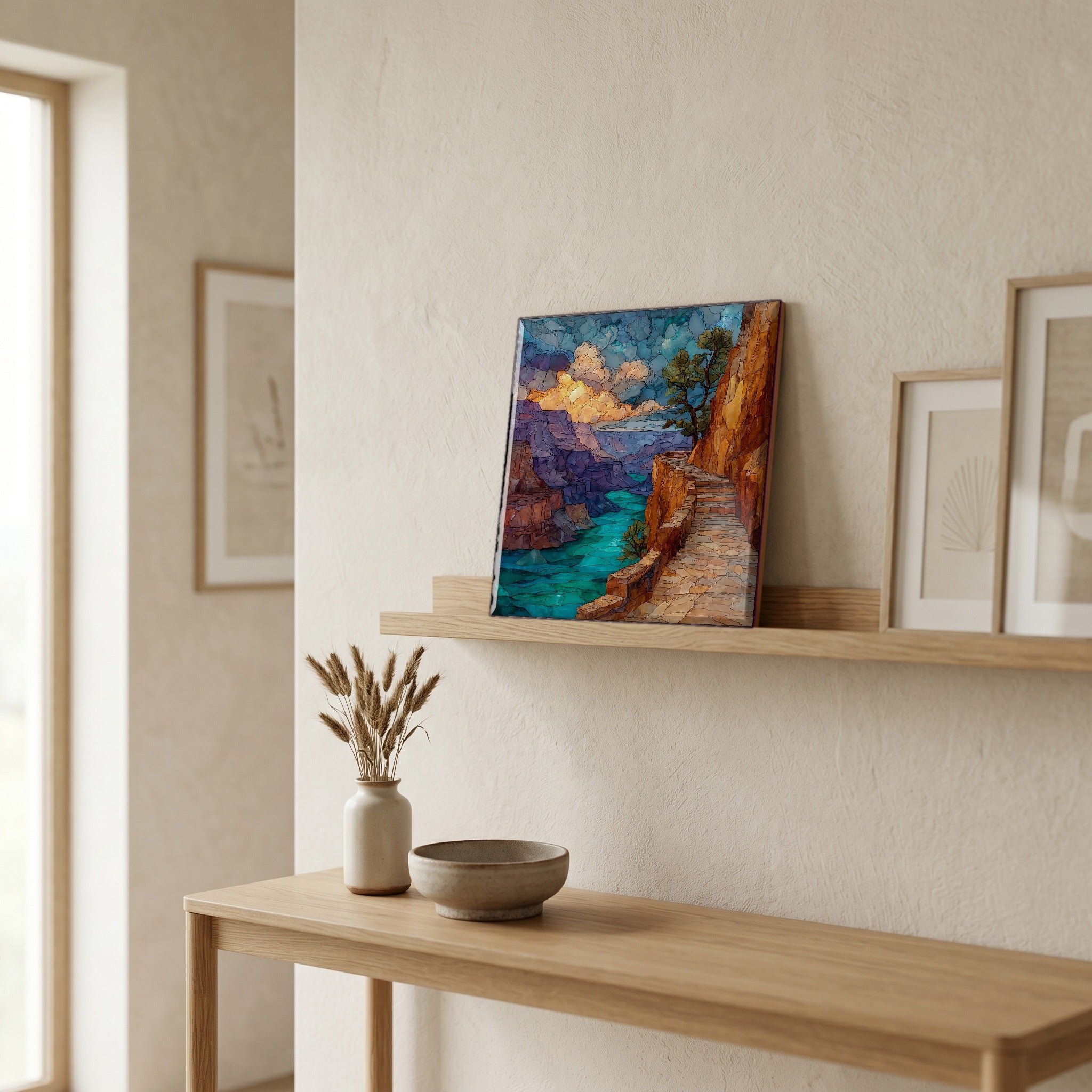 In the entryway, first thing you see.