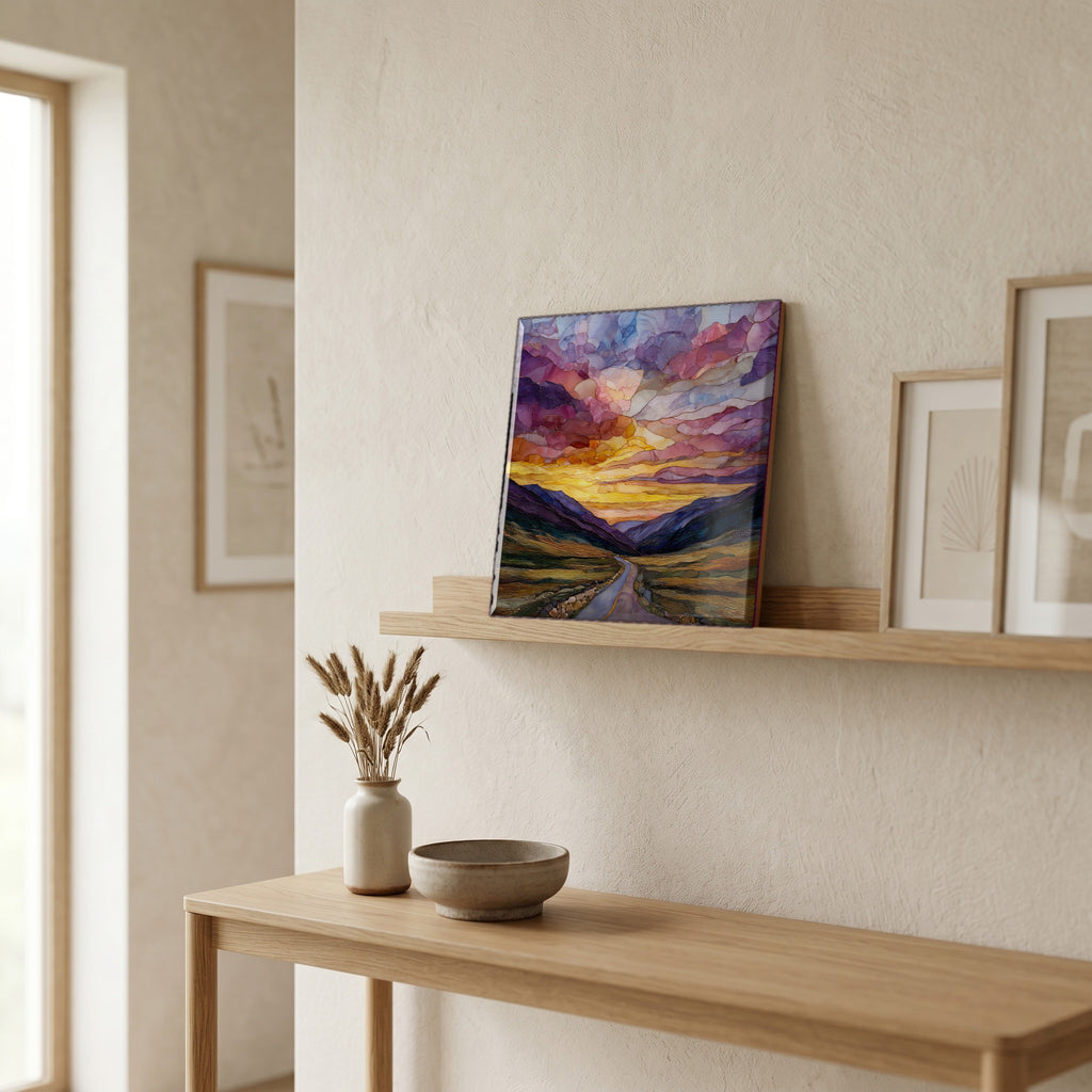 On a picture ledge, where the light comes in.