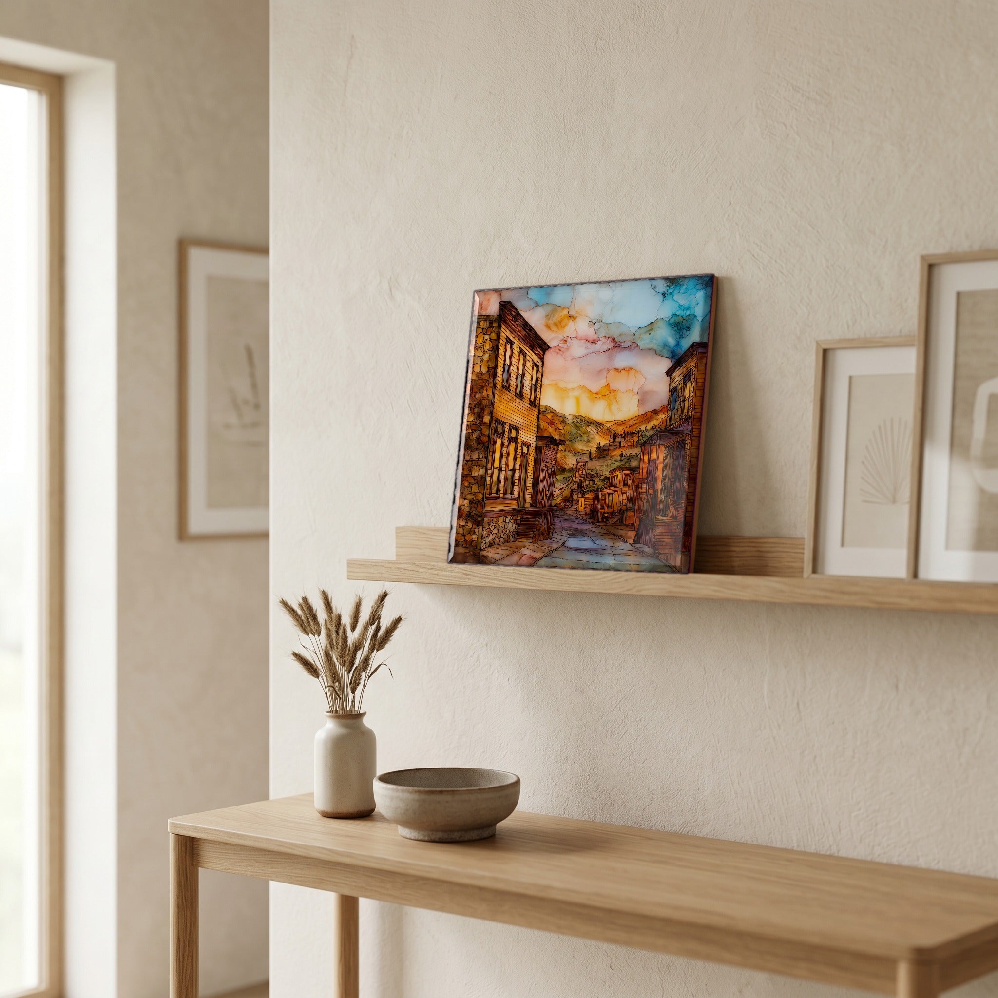 In the entryway, first thing you see.