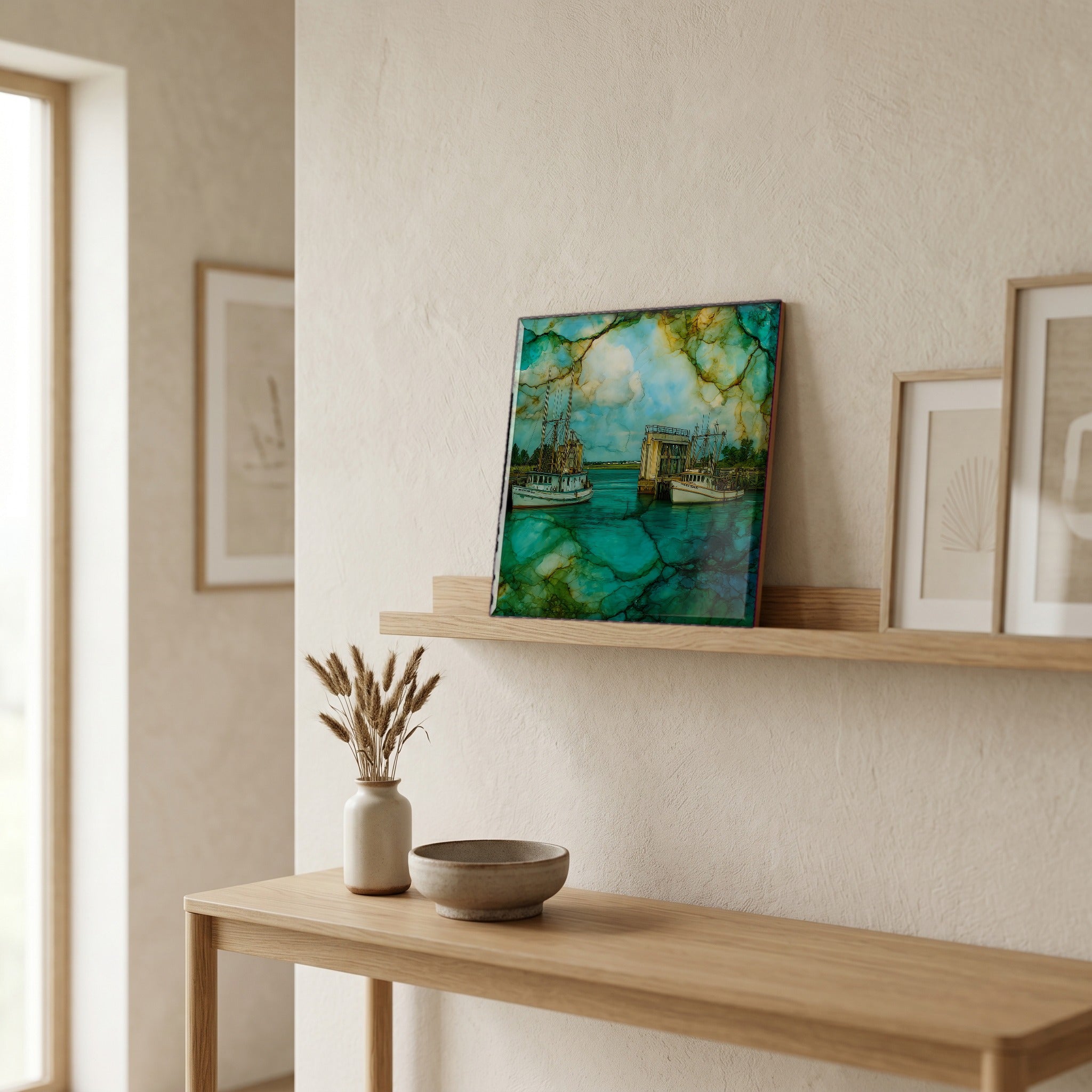In the entryway, first thing you see.