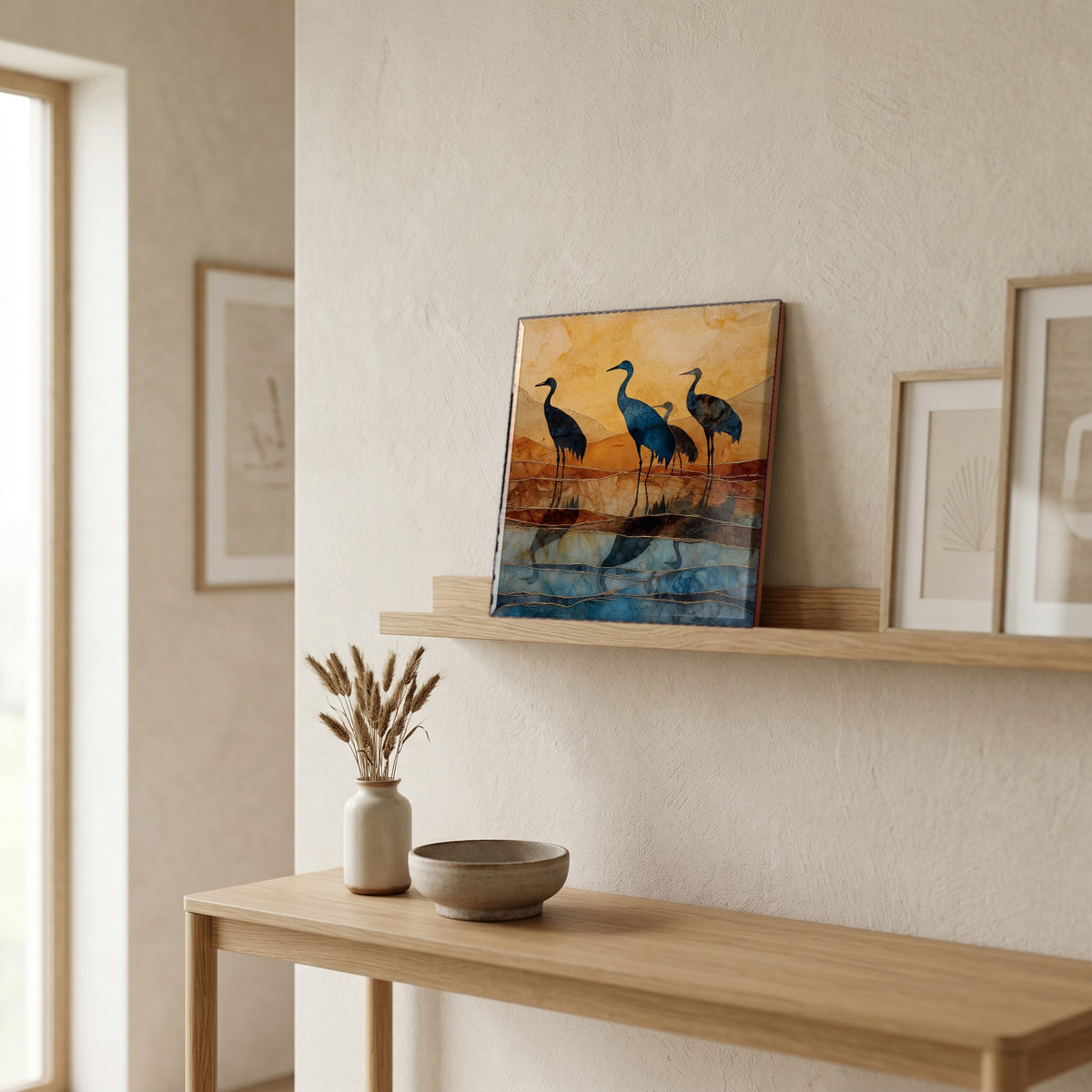 In the entryway, first thing you see.