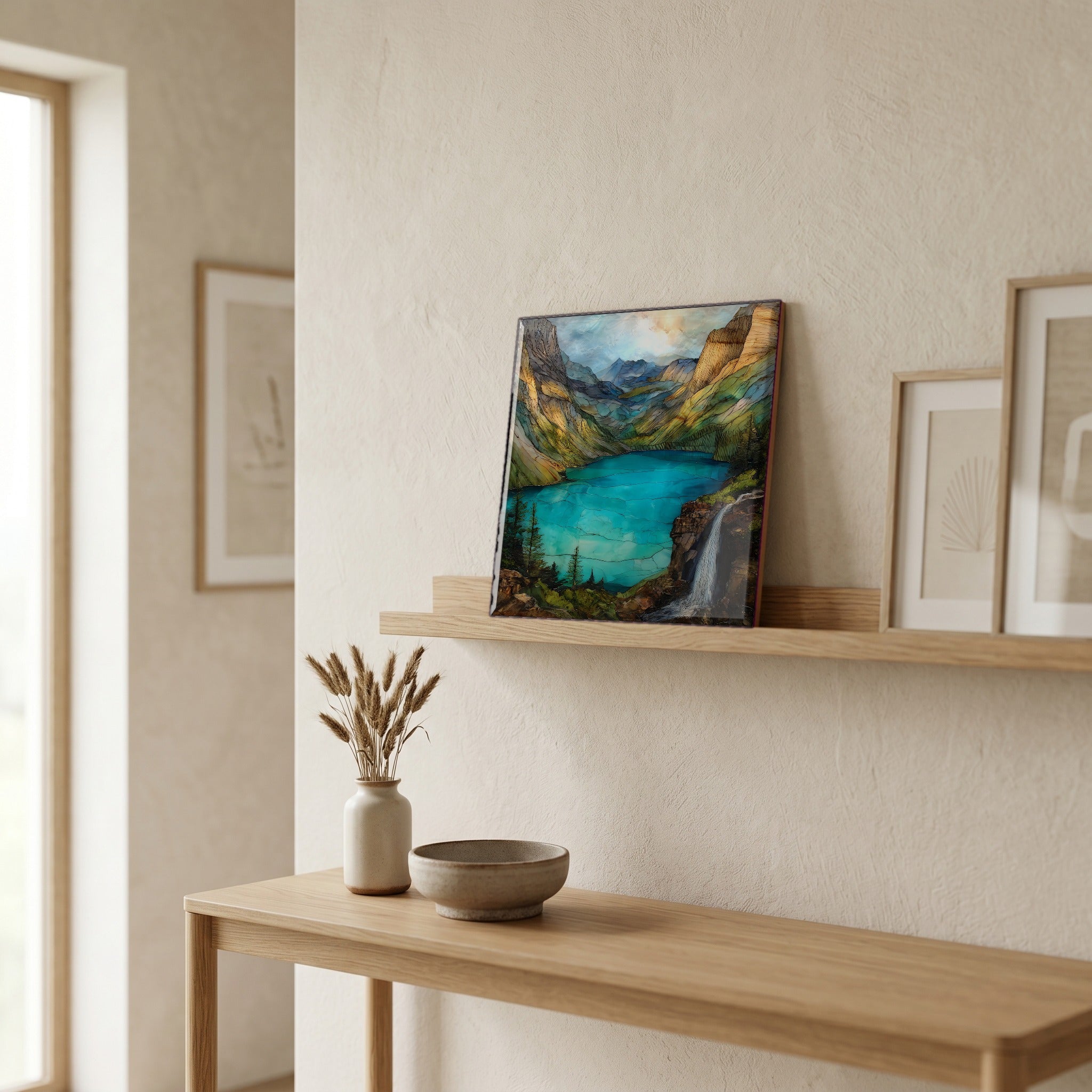In the entryway, first thing you see.
