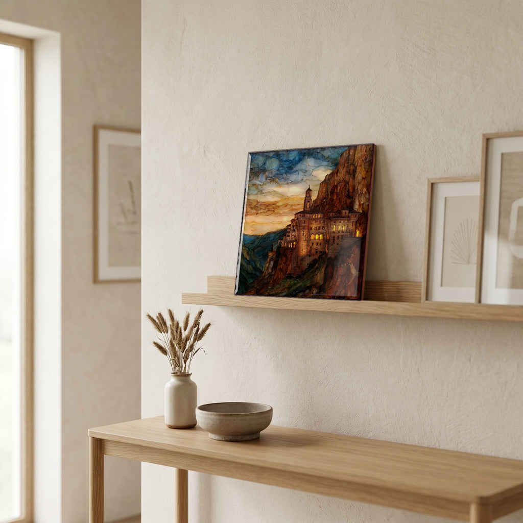 On a picture ledge, where the light comes in.