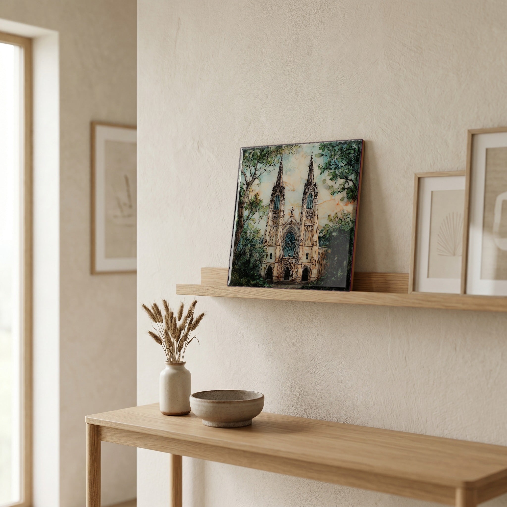 In the entryway, first thing you see.