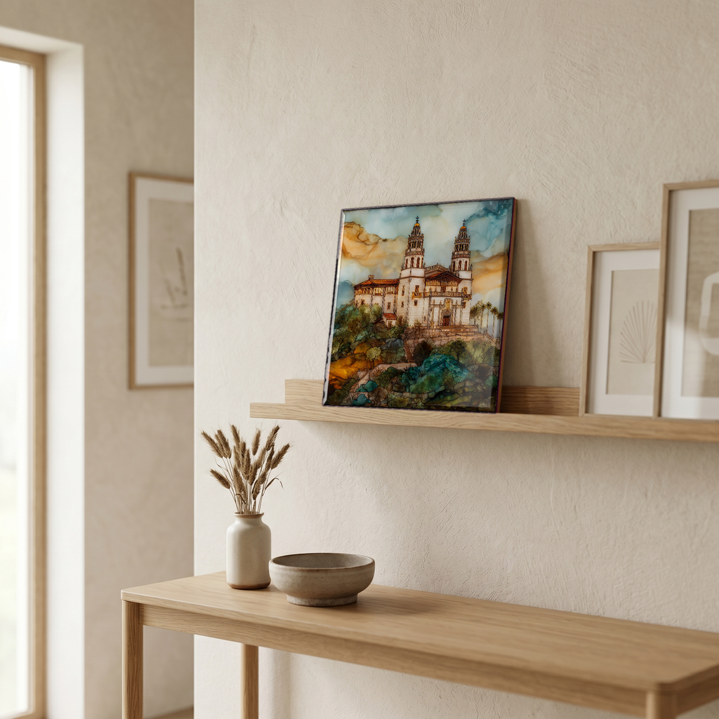 On a picture ledge, where the light comes in.