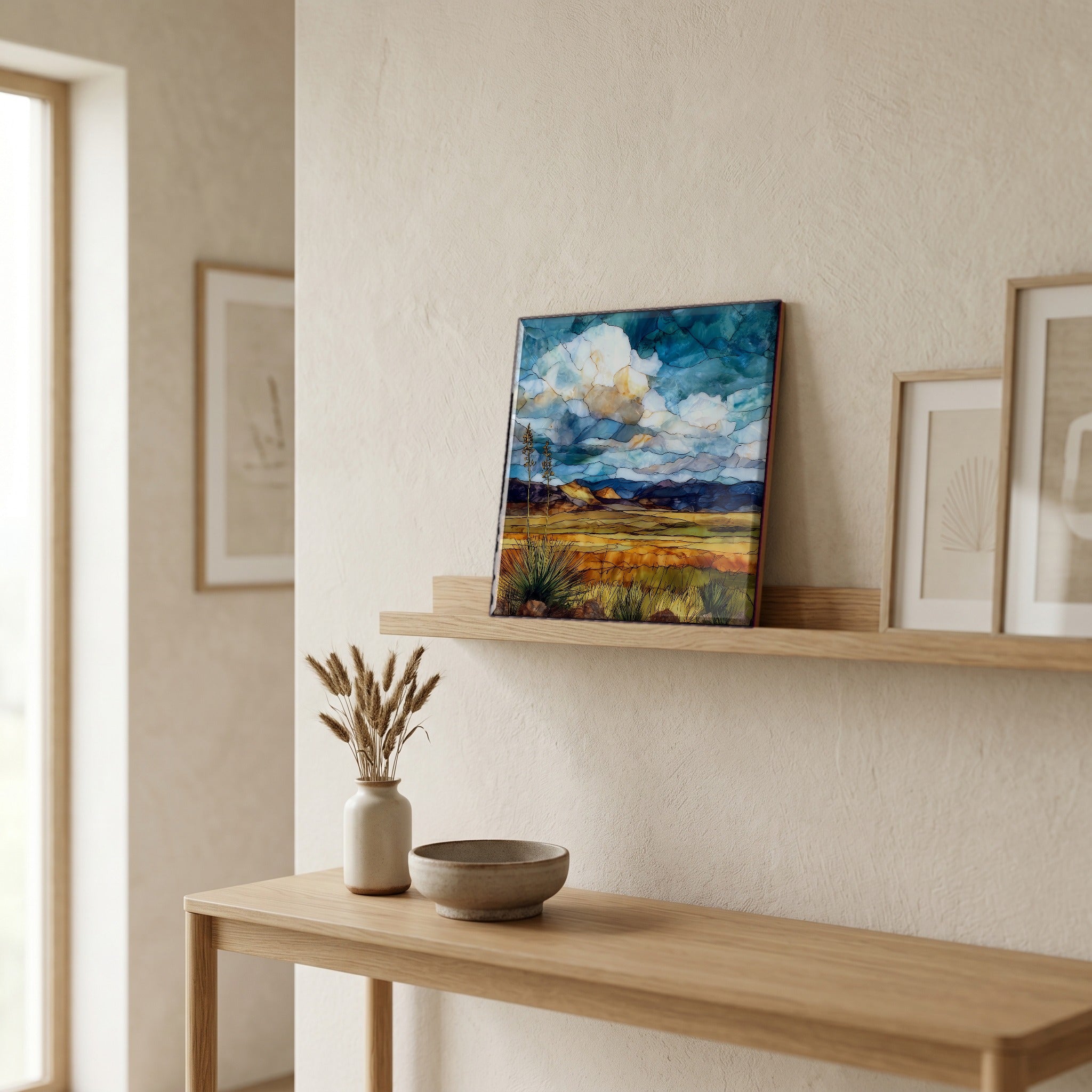 In the entryway, first thing you see.