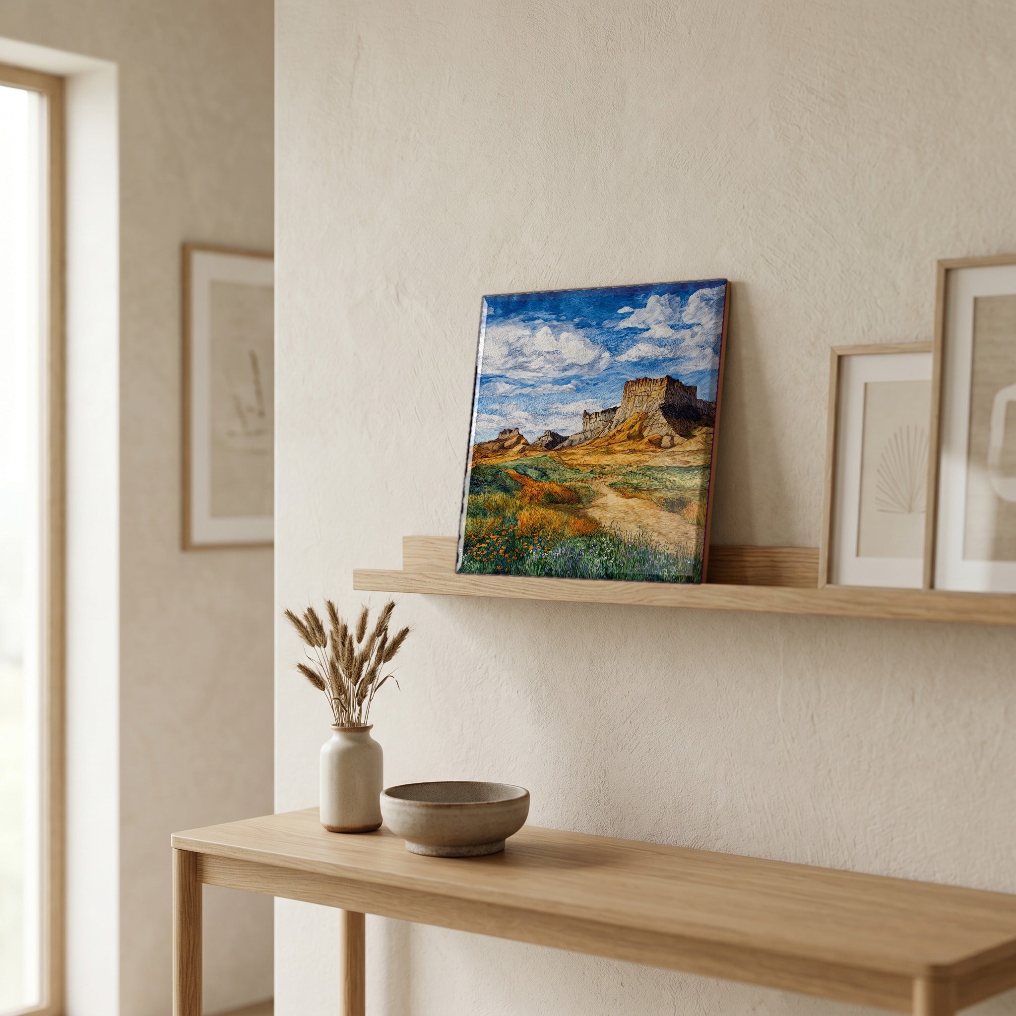 In the entryway, first thing you see.