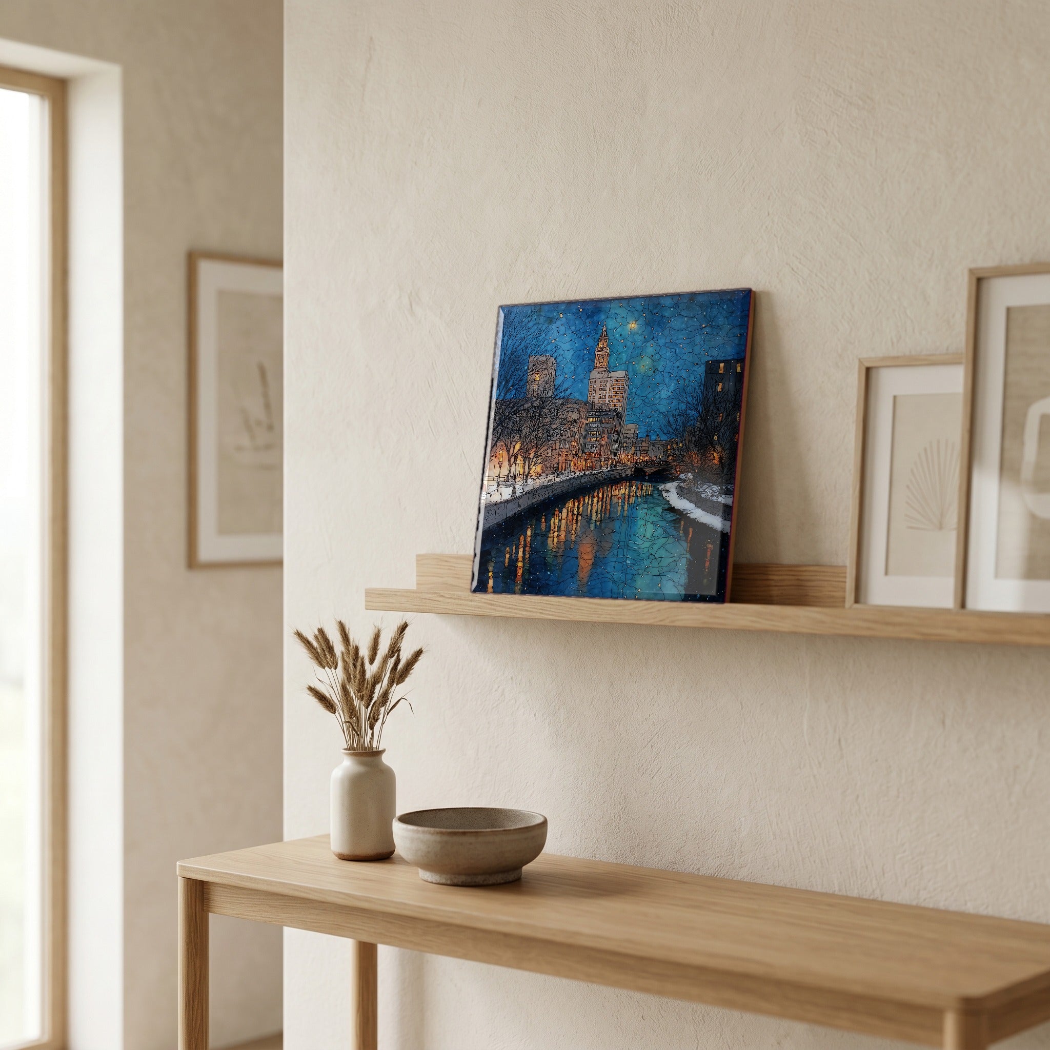 In the entryway, first thing you see.