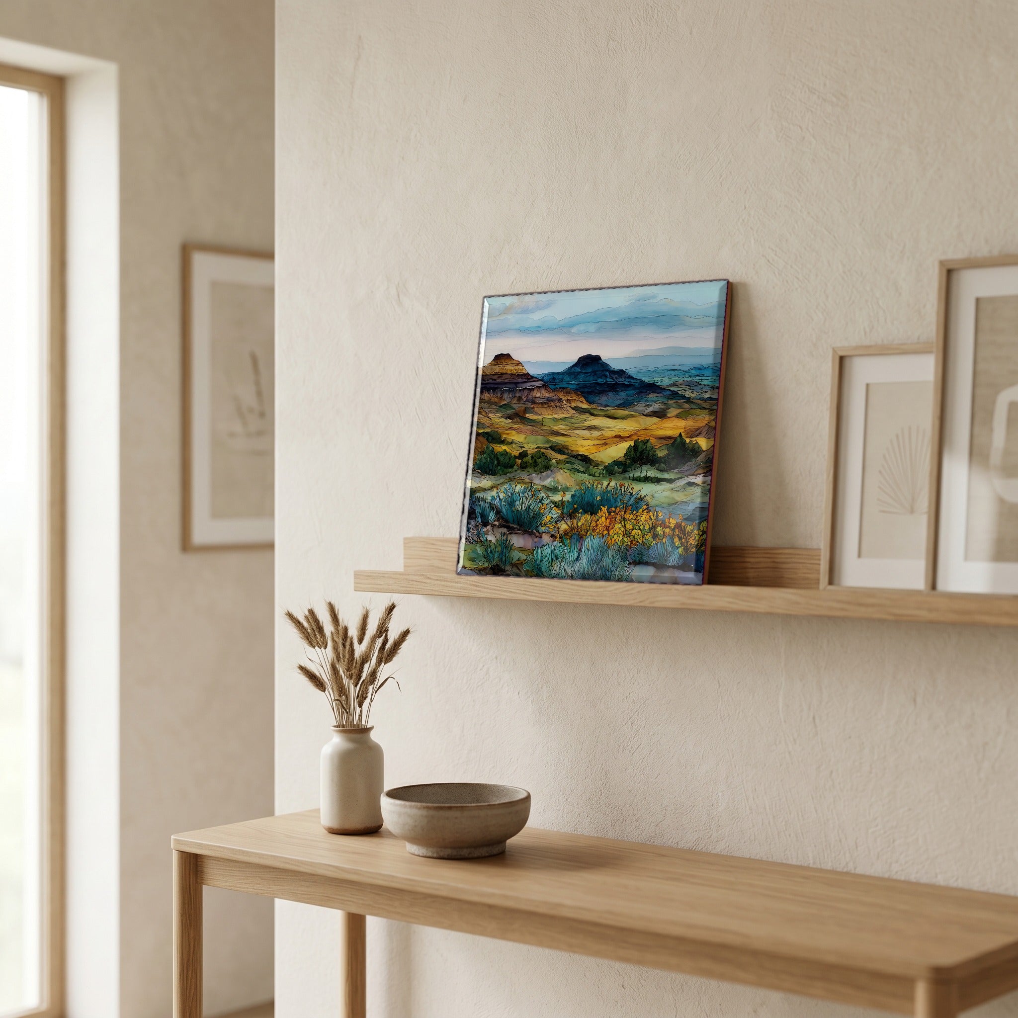 In the entryway, first thing you see.
