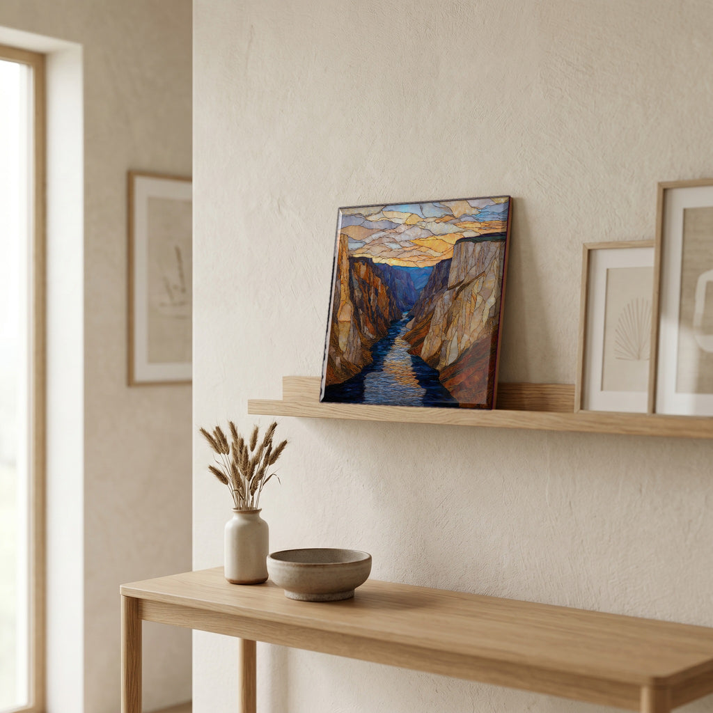 On a picture ledge, where the light comes in.