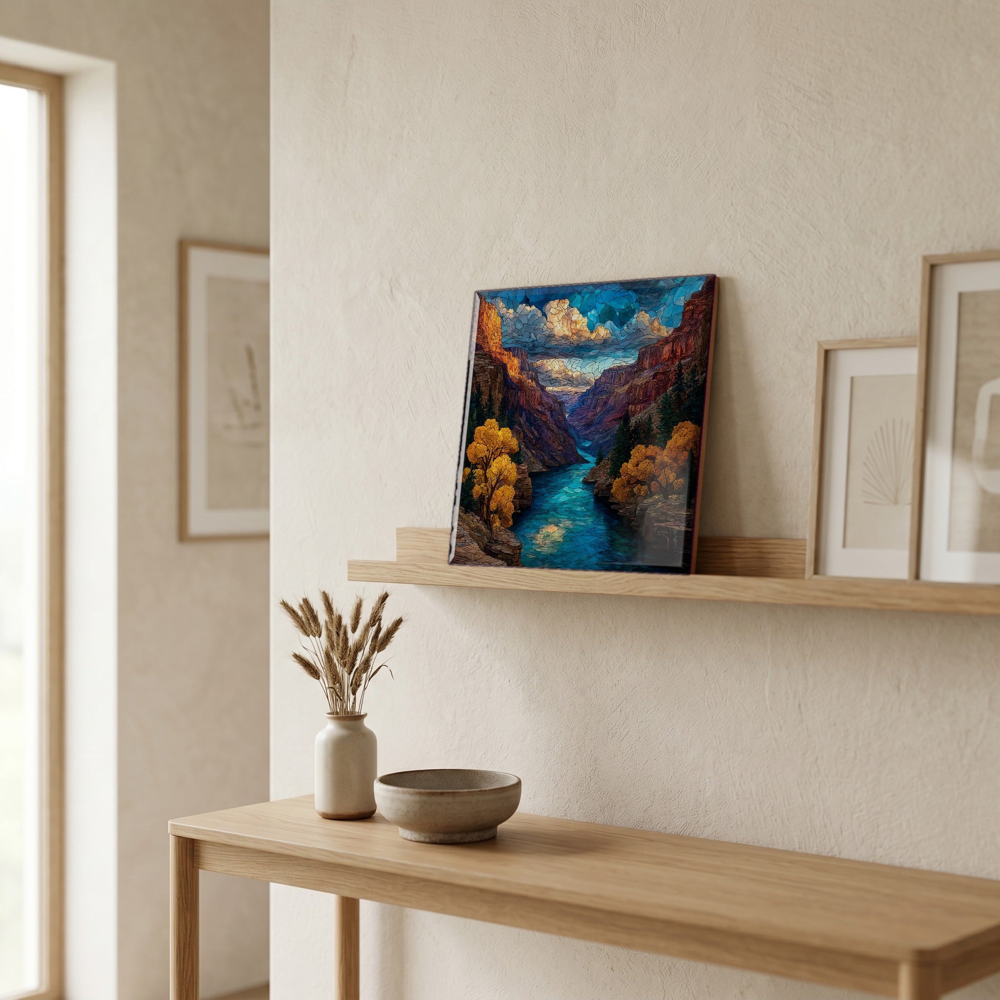 In the entryway, first thing you see.