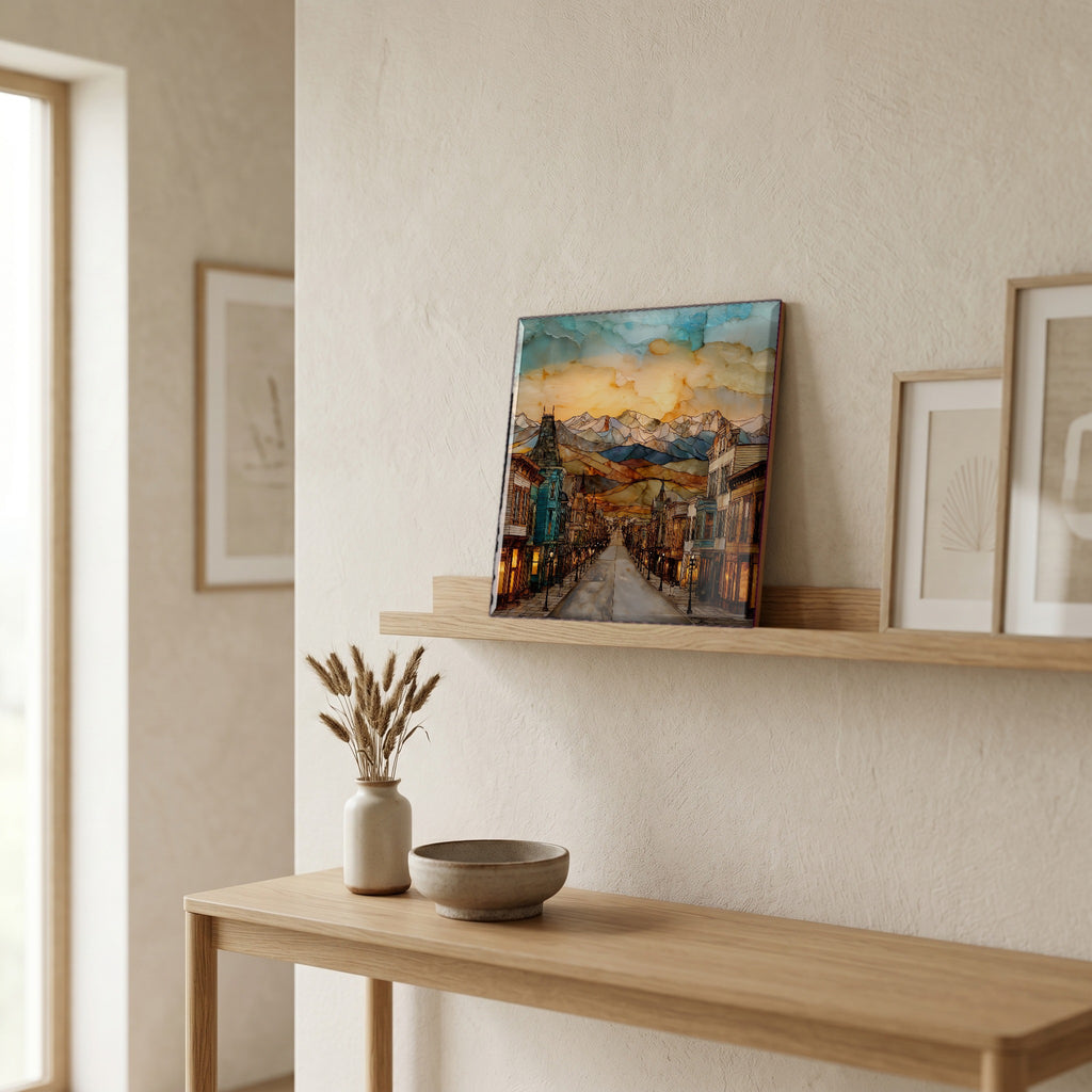 On a picture ledge, where the light comes in.