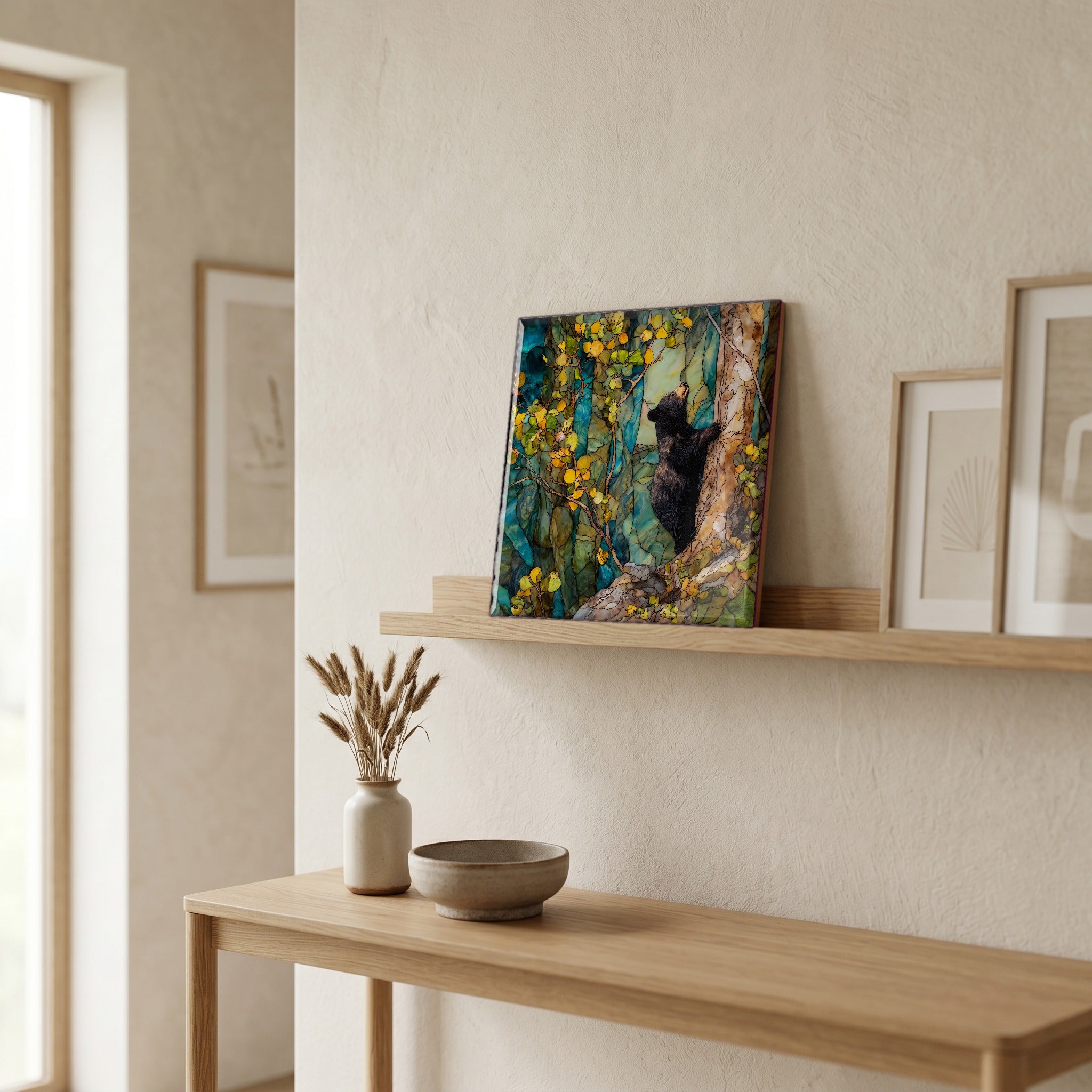 In the entryway, first thing you see.
