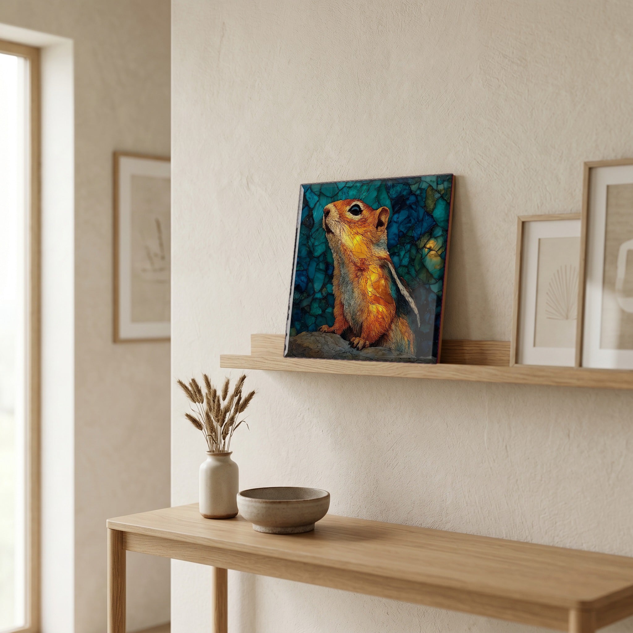 In the entryway, first thing you see.
