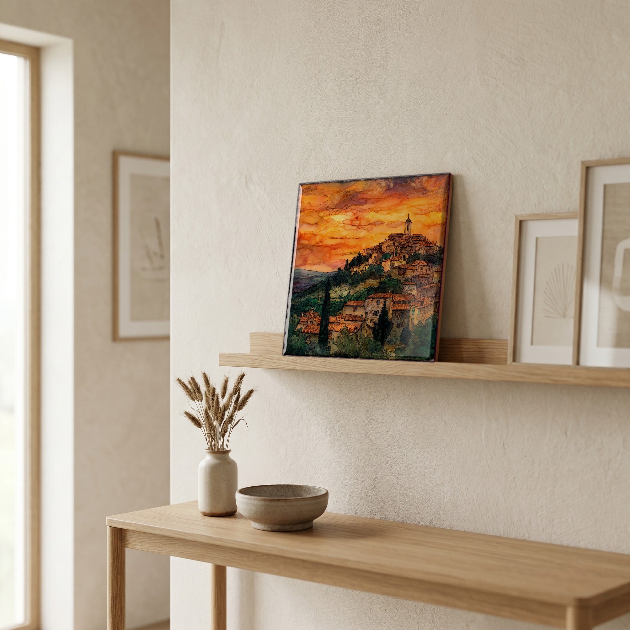 On a picture ledge, where the light comes in.