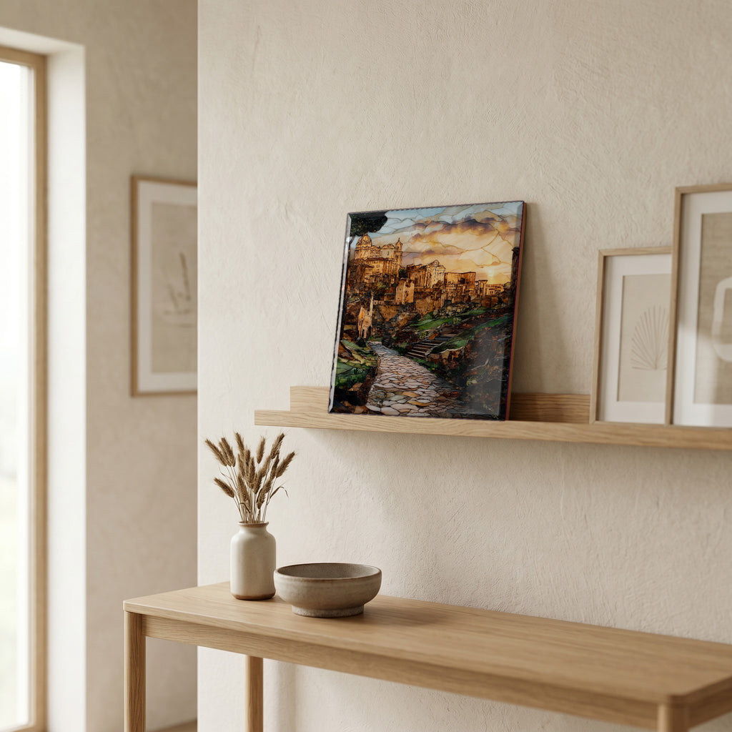On a picture ledge, where the light comes in.