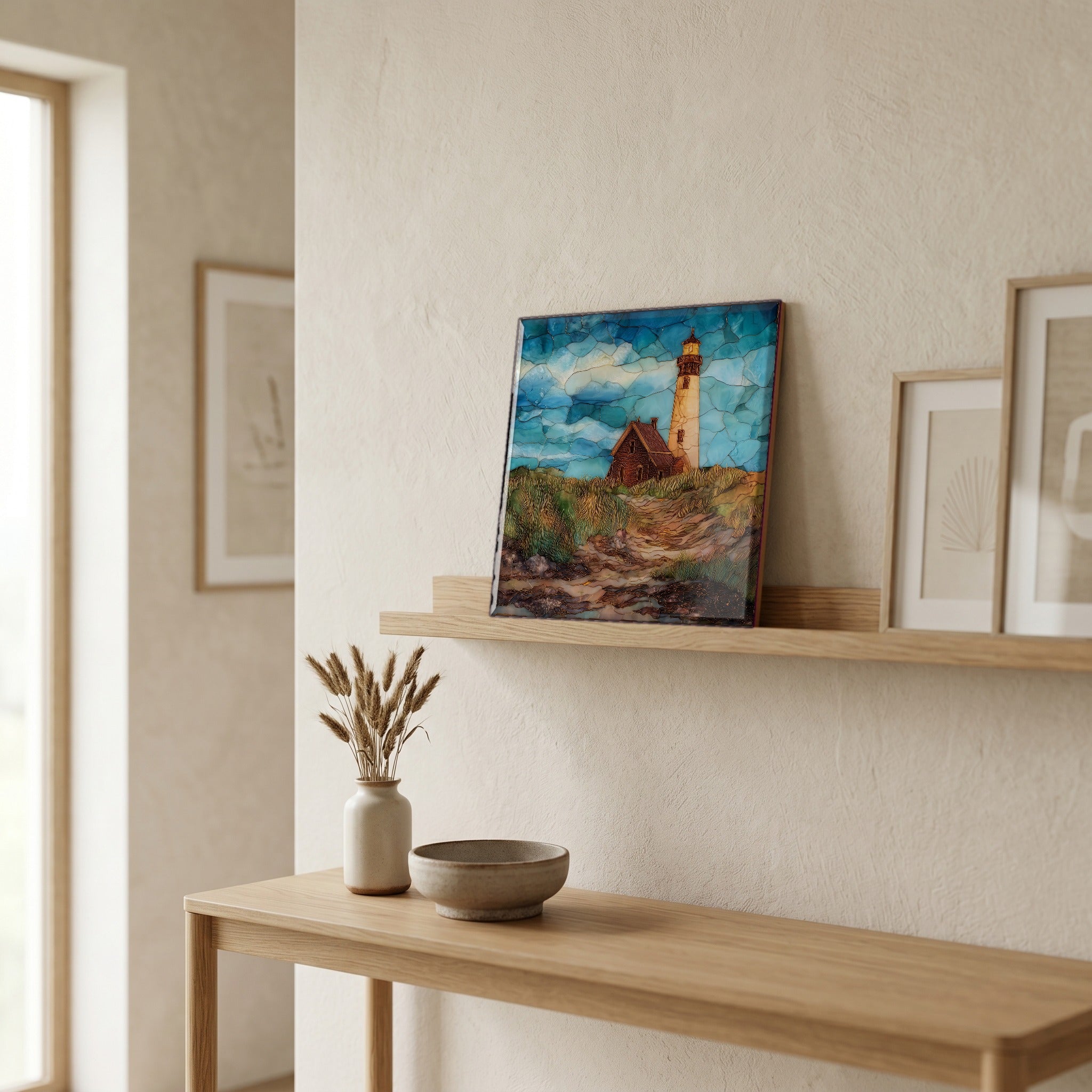 In the entryway, first thing you see.