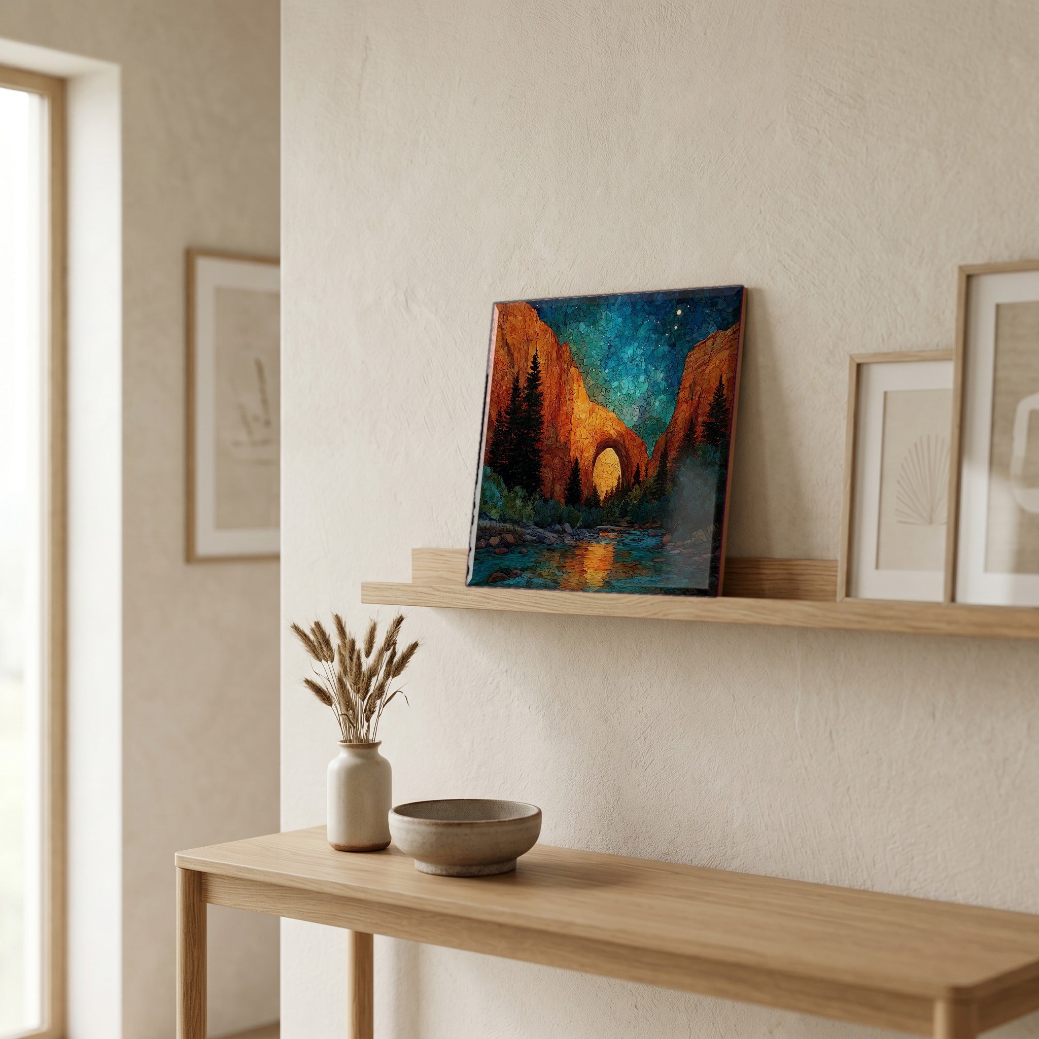 In the entryway, first thing you see.