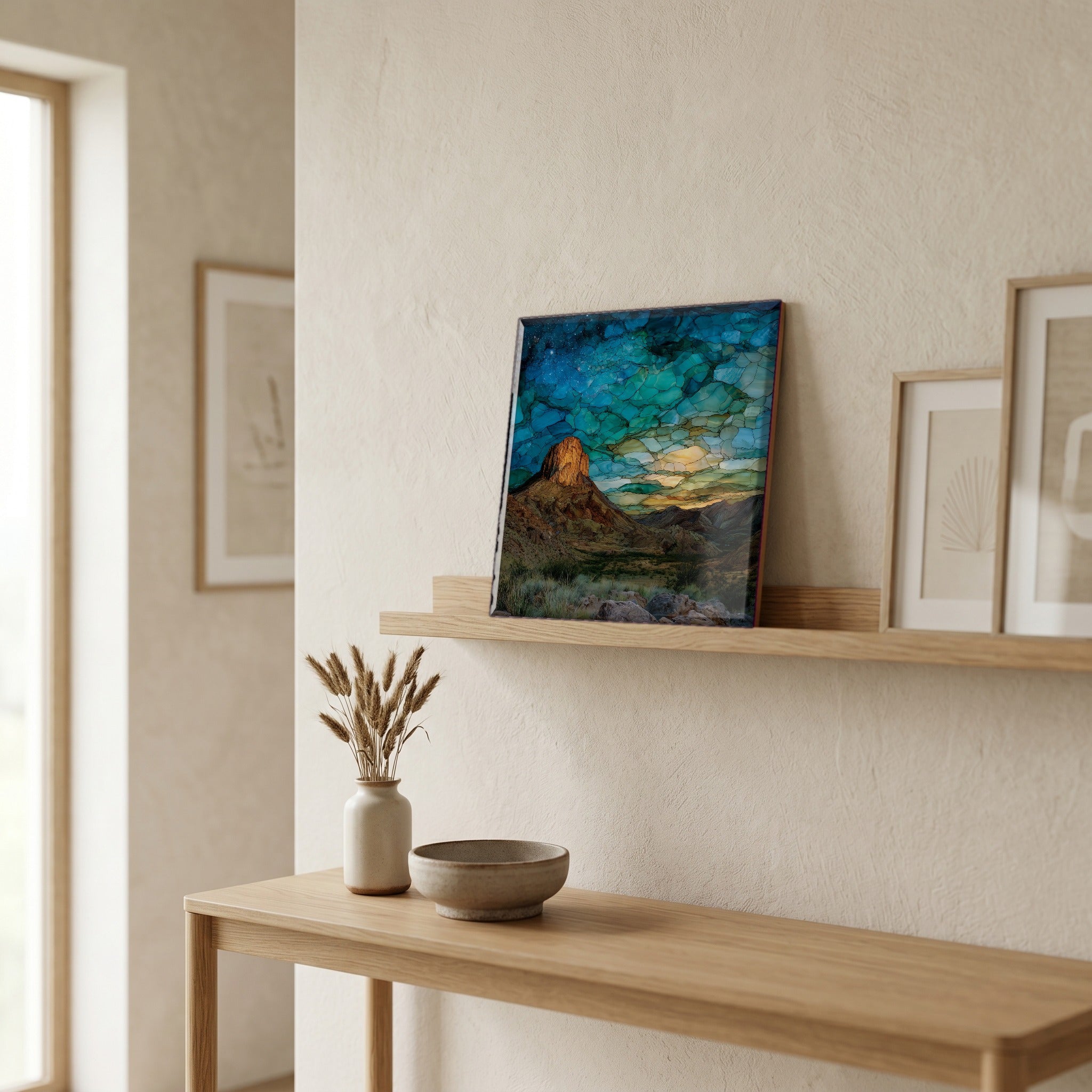 In the entryway, first thing you see.