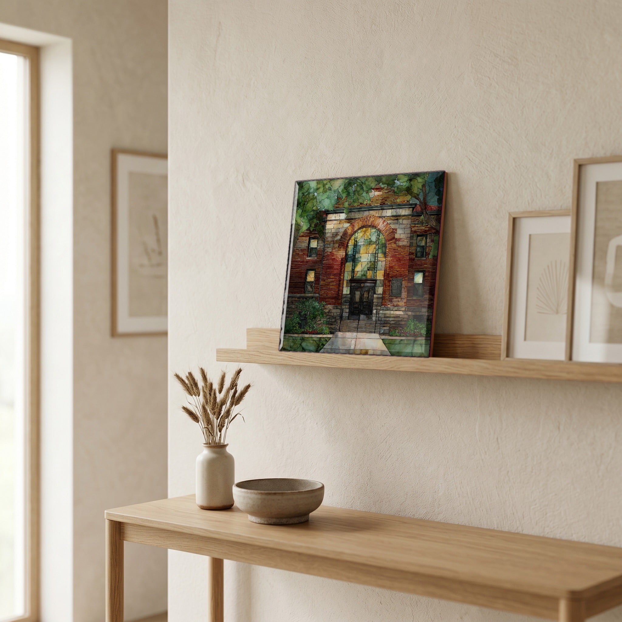 In the entryway, first thing you see.