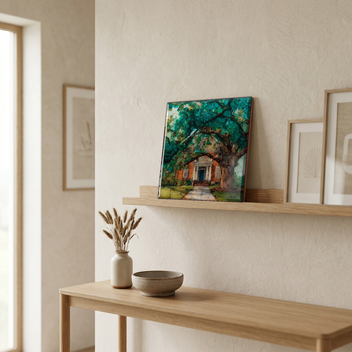 In the entryway, first thing you see.