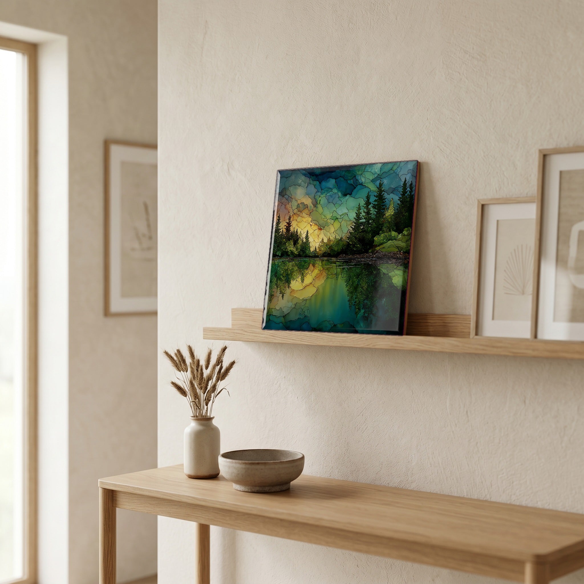 In the entryway, first thing you see.