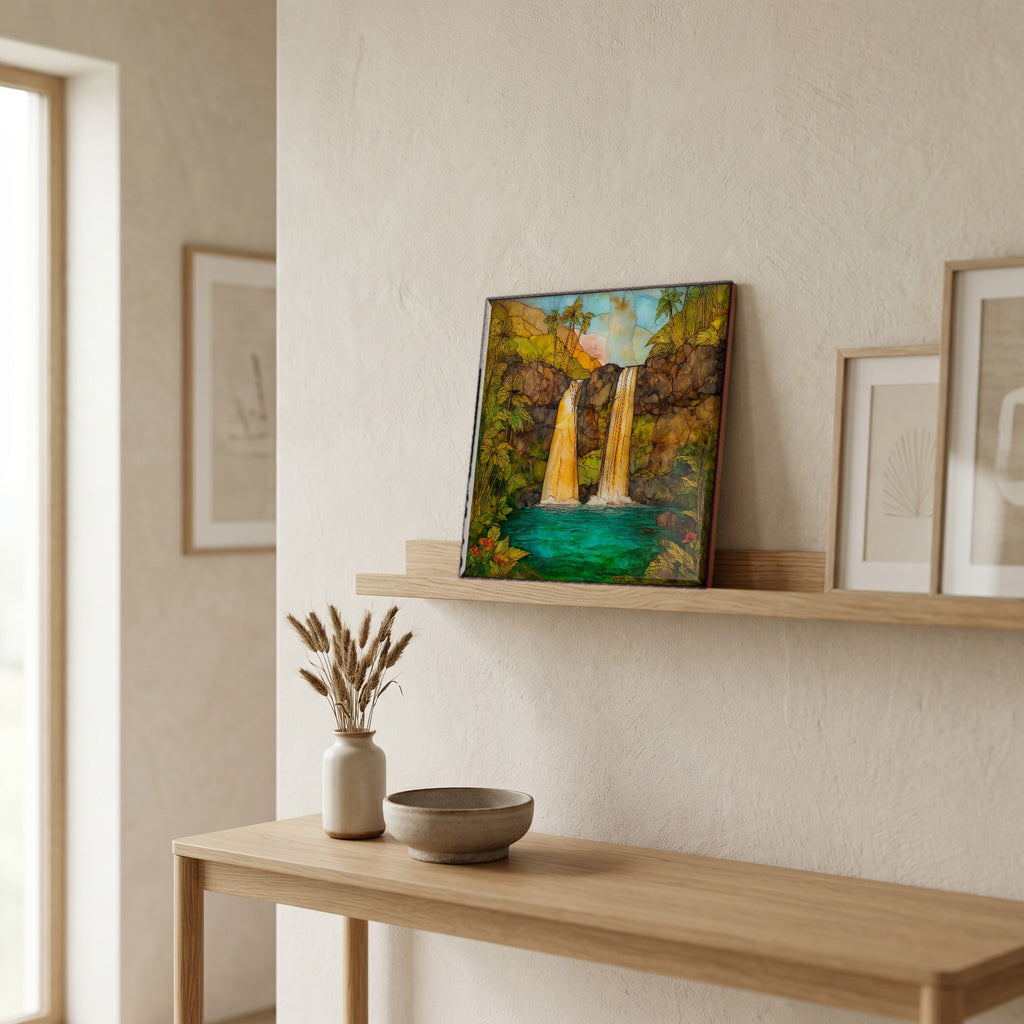 On a picture ledge, where the light comes in.