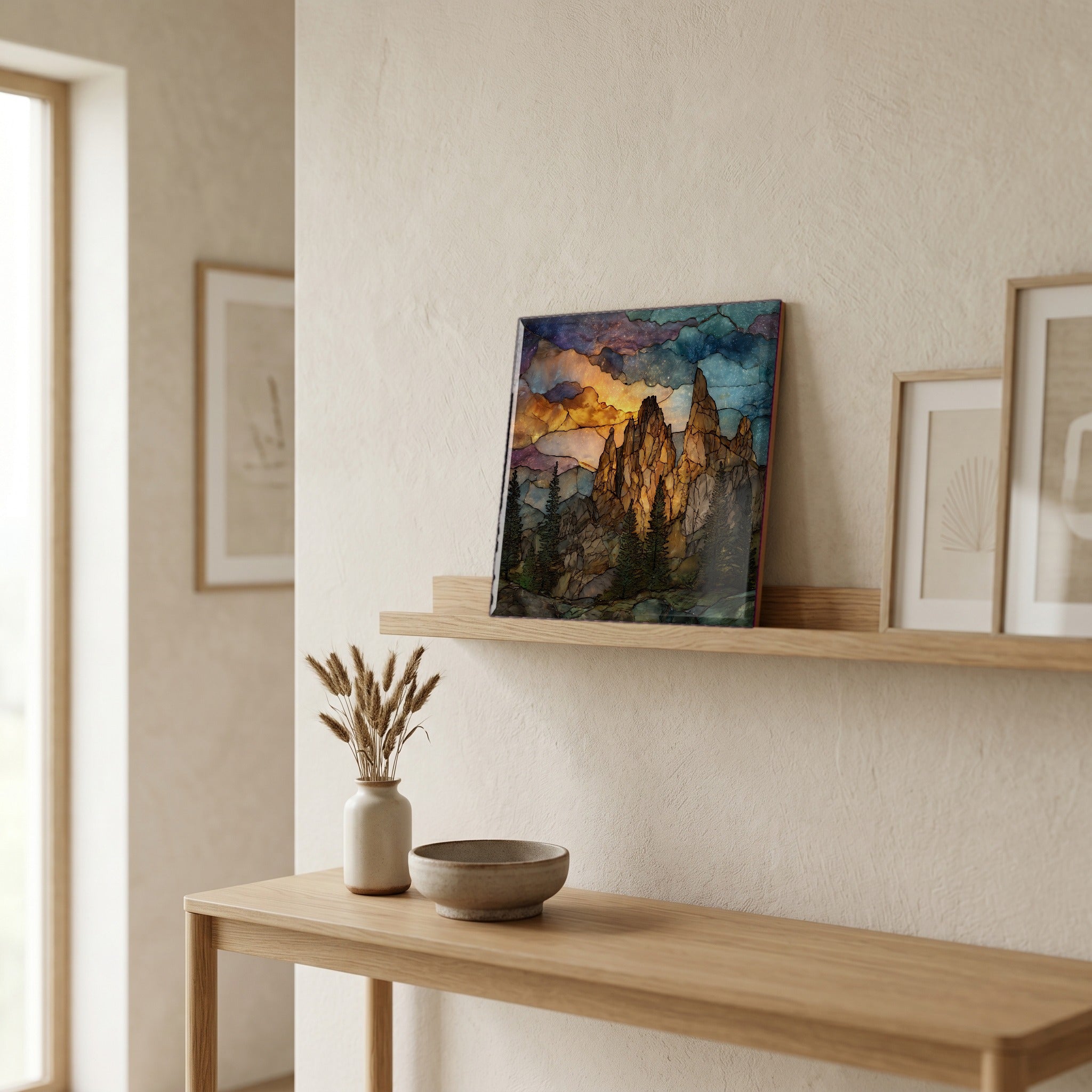 In the entryway, first thing you see.