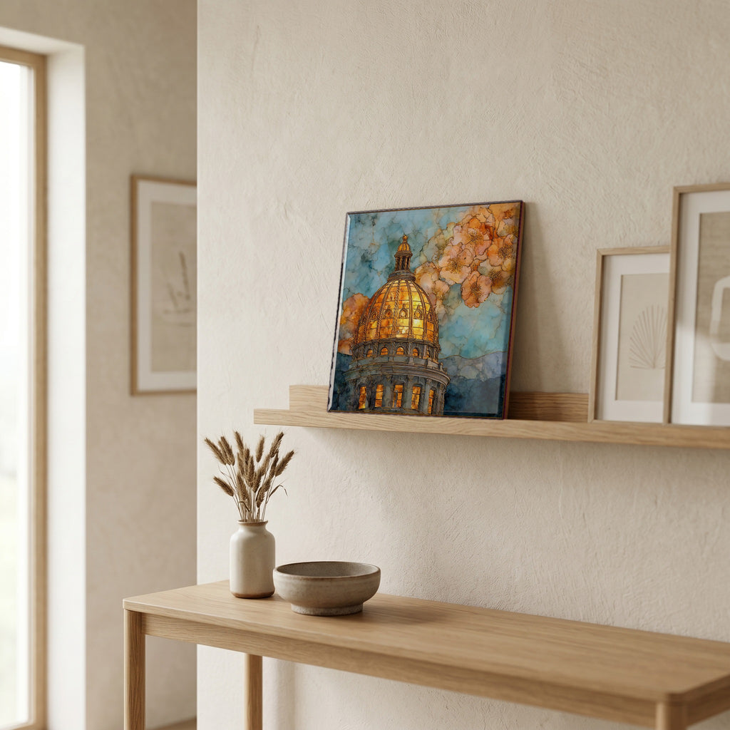 On a picture ledge, where the light comes in.